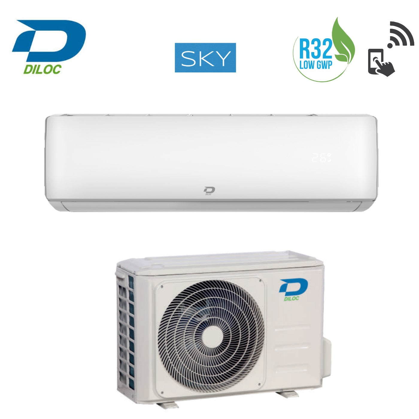 Diloc Inverter Airconditioner SKY Serie 12000 Btu D.SKY12 / D.SKY112 R-32 Wi-Fi Optioneel