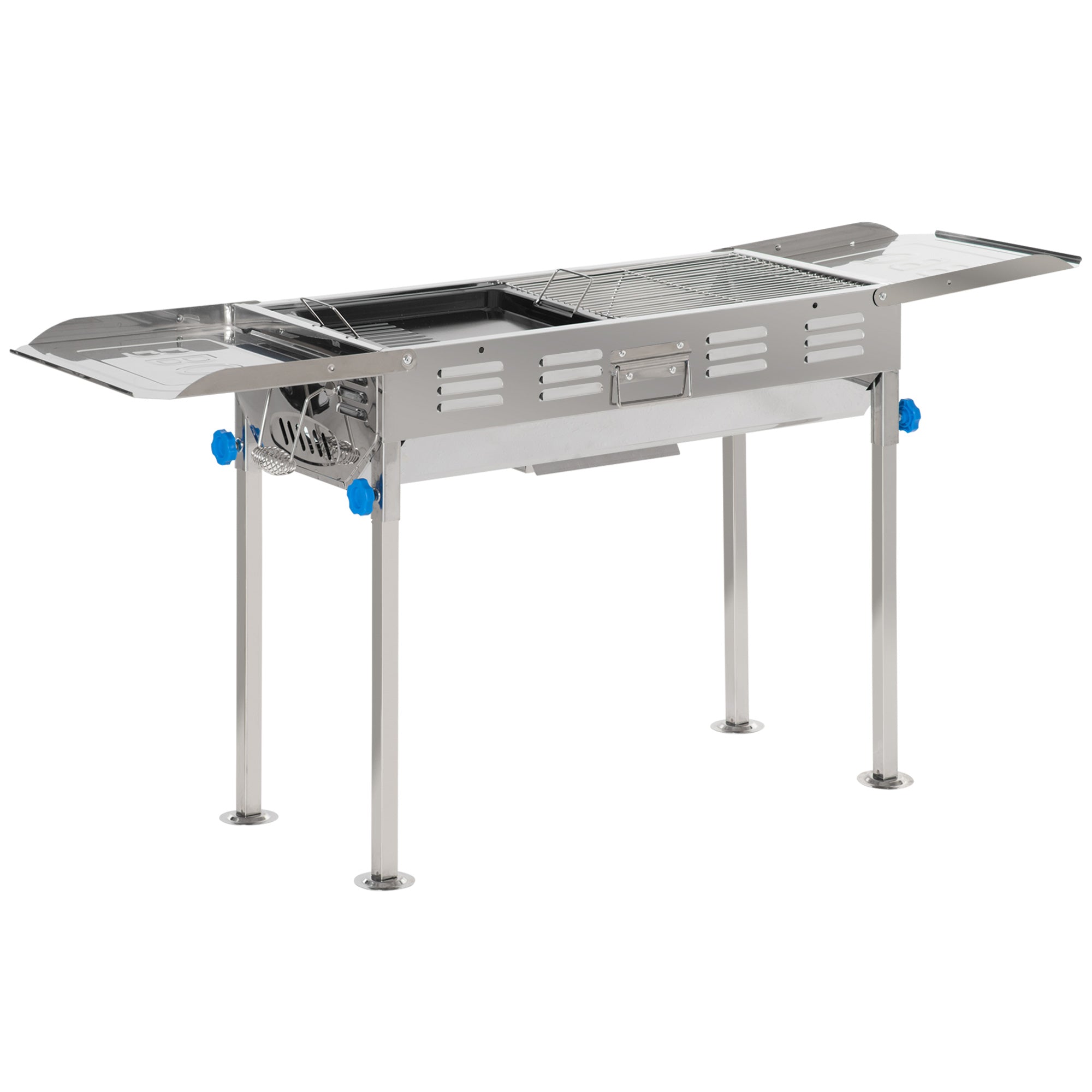EASYCOMFORT Stalen houtskoolbarbecue, verstelbare hoogte en zijplanken, hanen en plaat, 120x31x60-70cm