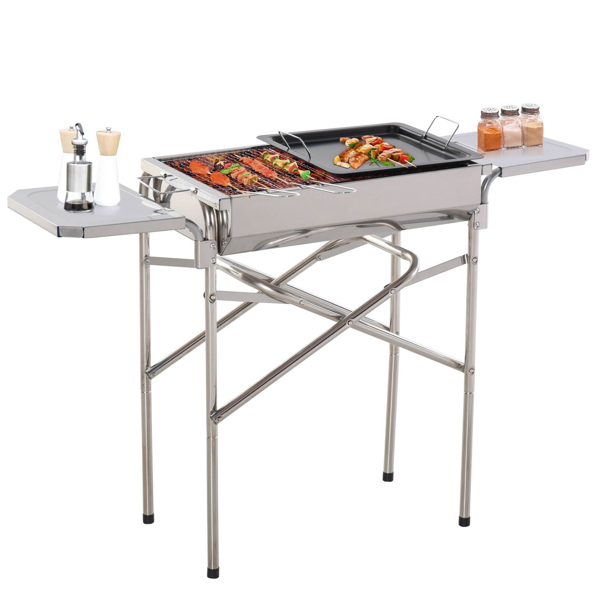 EASYCOMFORT Houtskoolbarbecue Grill Tuinbarbecue Balkon met Buitenplank Roestvrij Staal 104×30×68cm