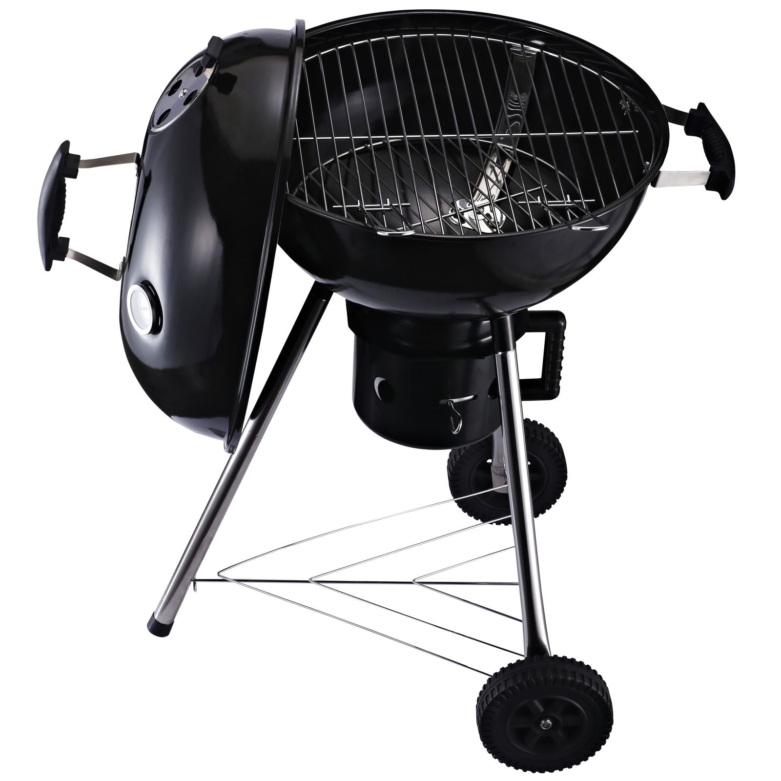 EASYCOMFORT Gietijzeren Barbecue met 2 Wielen en 2 Grillroosters | Deksel met Thermometer, Ventiel en Onderplank | 50x63x94cm