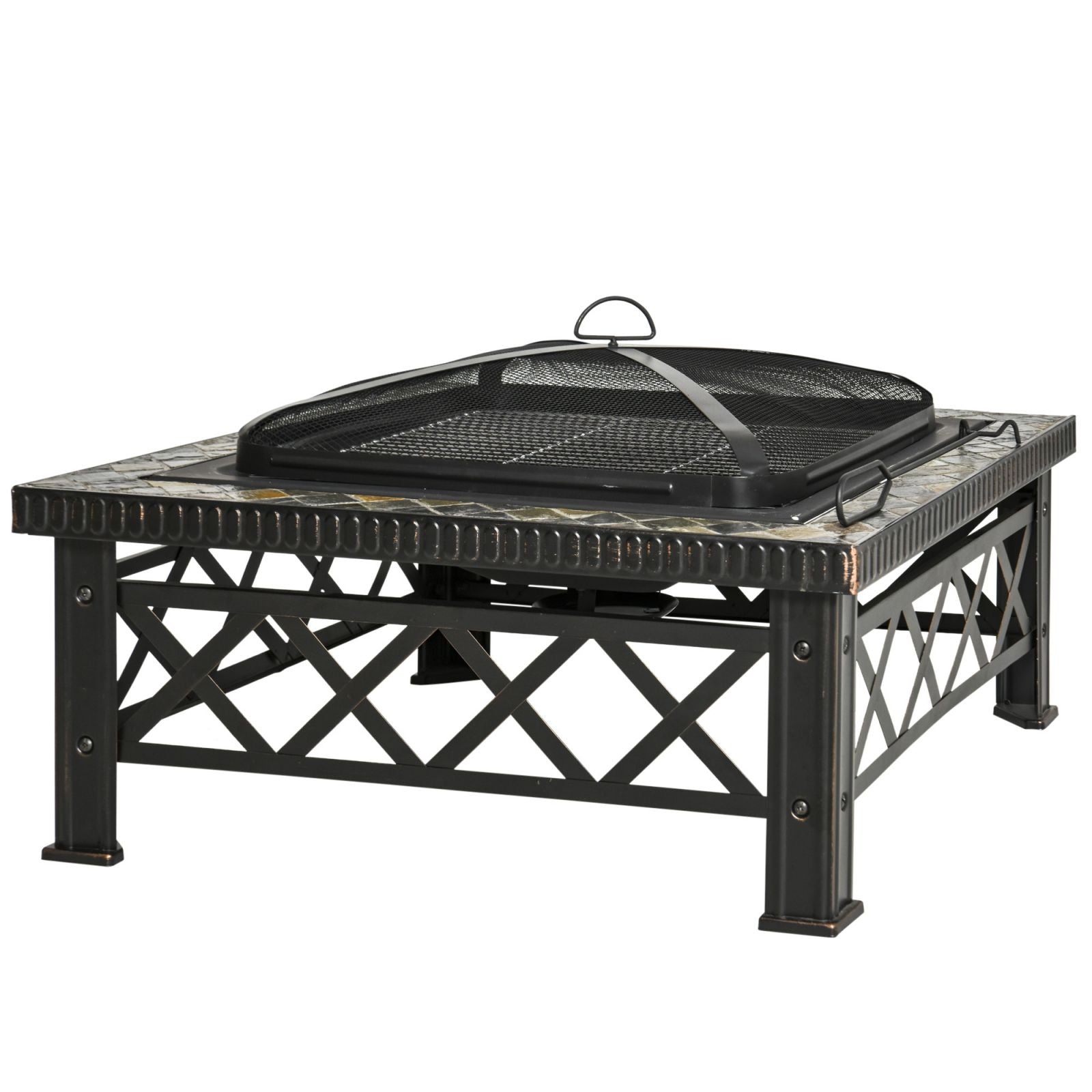 EASYCOMFORT Tuinbrazier met vonkenvanger en metalen barbecuegrill 76x76x47cm Zwart