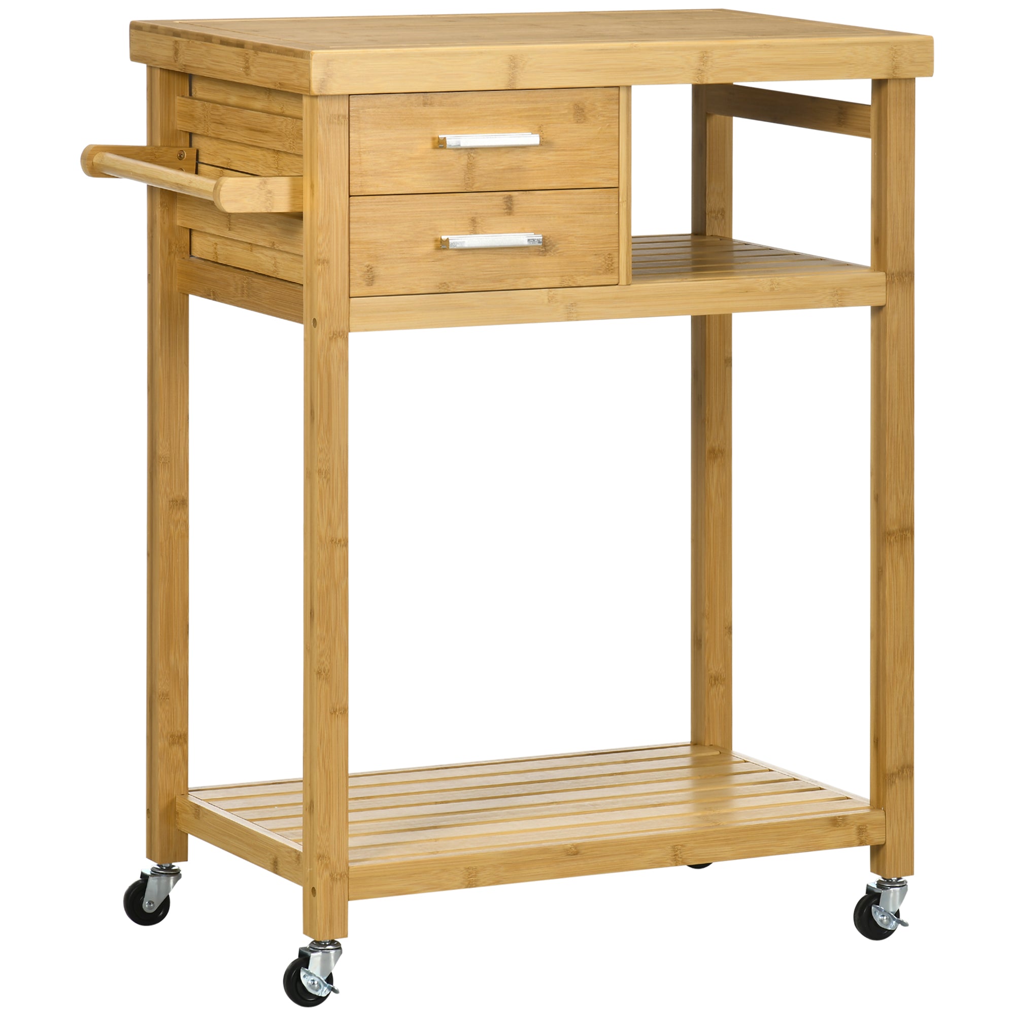 Easycomfort Keuken Carro in Bamboe met handdoeken, 2 cassettes en 2 open konijnen, 83x45x96 cm