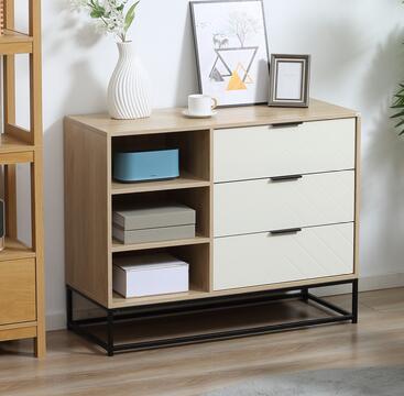 Easycomfort Modern Credence met 3 cassettes en 3 opengewerkte delen in MDF, vrachtwagen en staal, 100x40x79,5 cm