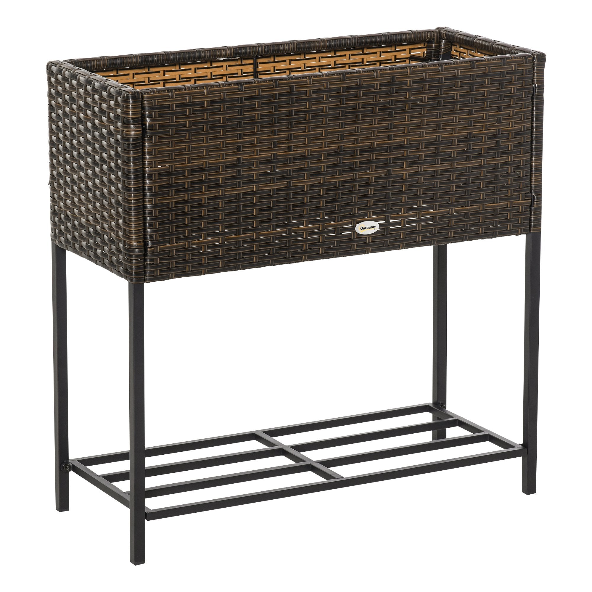 EASYCOMFORT Verhoogd tuinbed, plantenbak met rieten effect en plank, gebogen bed voor buiten en binnen, bruin (70 cm x 30 cm x 70 cm)