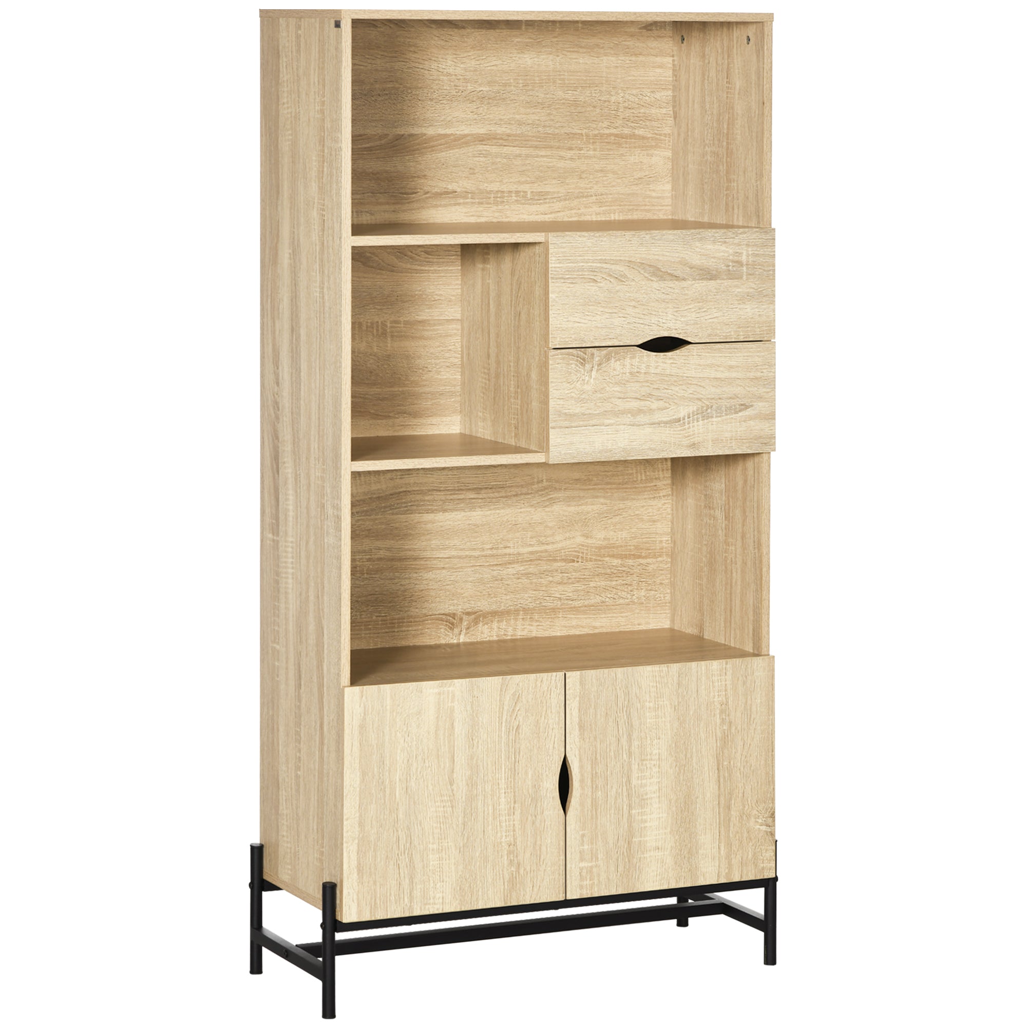 Easycomfort Mobiele Wandbibliotheek in MDF en Metaal met 2 Cassettes, 2 Kasten en 4 Open Touw, 80x35x155 cm
