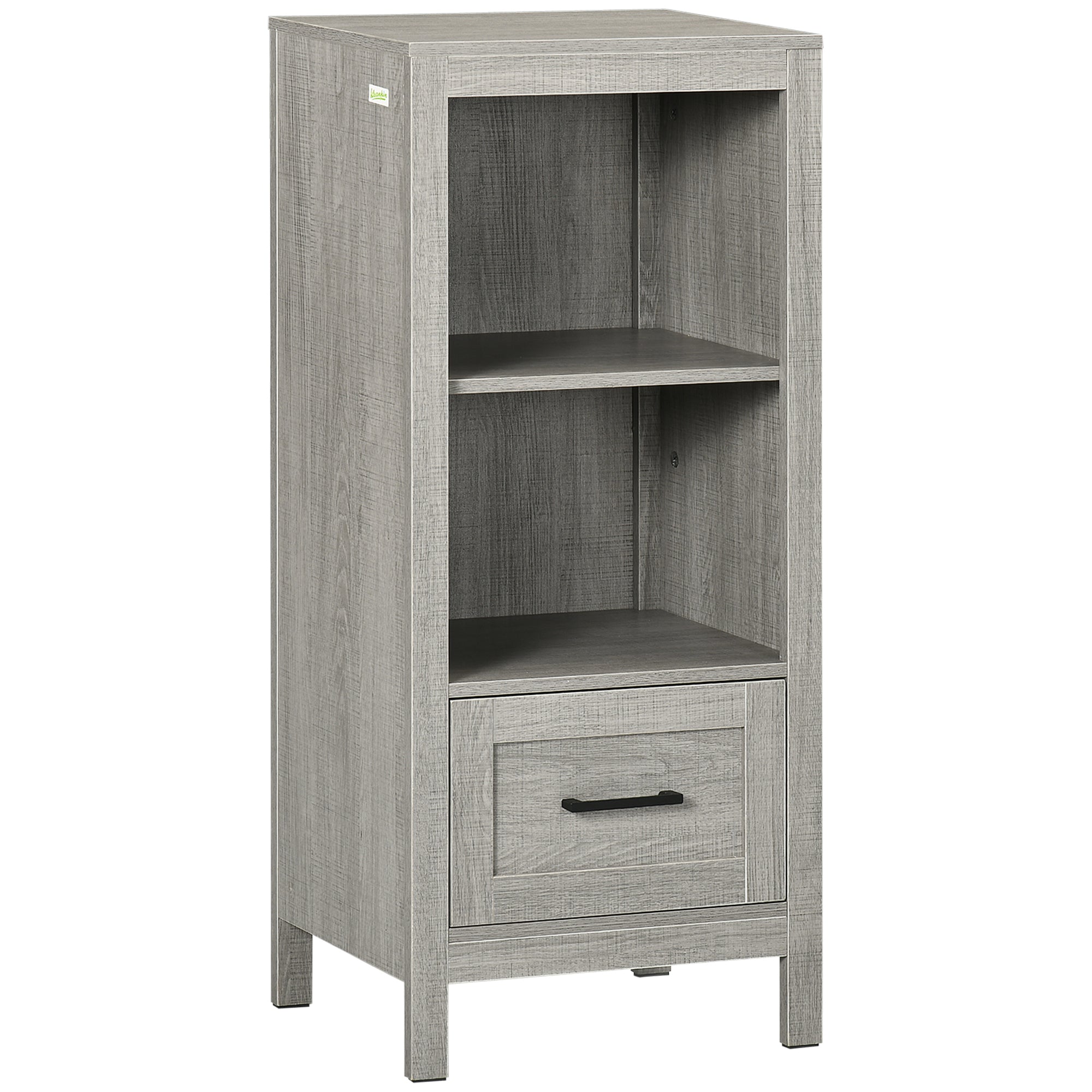 Easycomfort Meubels Badkamer Ruimtebesparend met Ribben en Houten Cassette, 40x30x89cm, Grijs