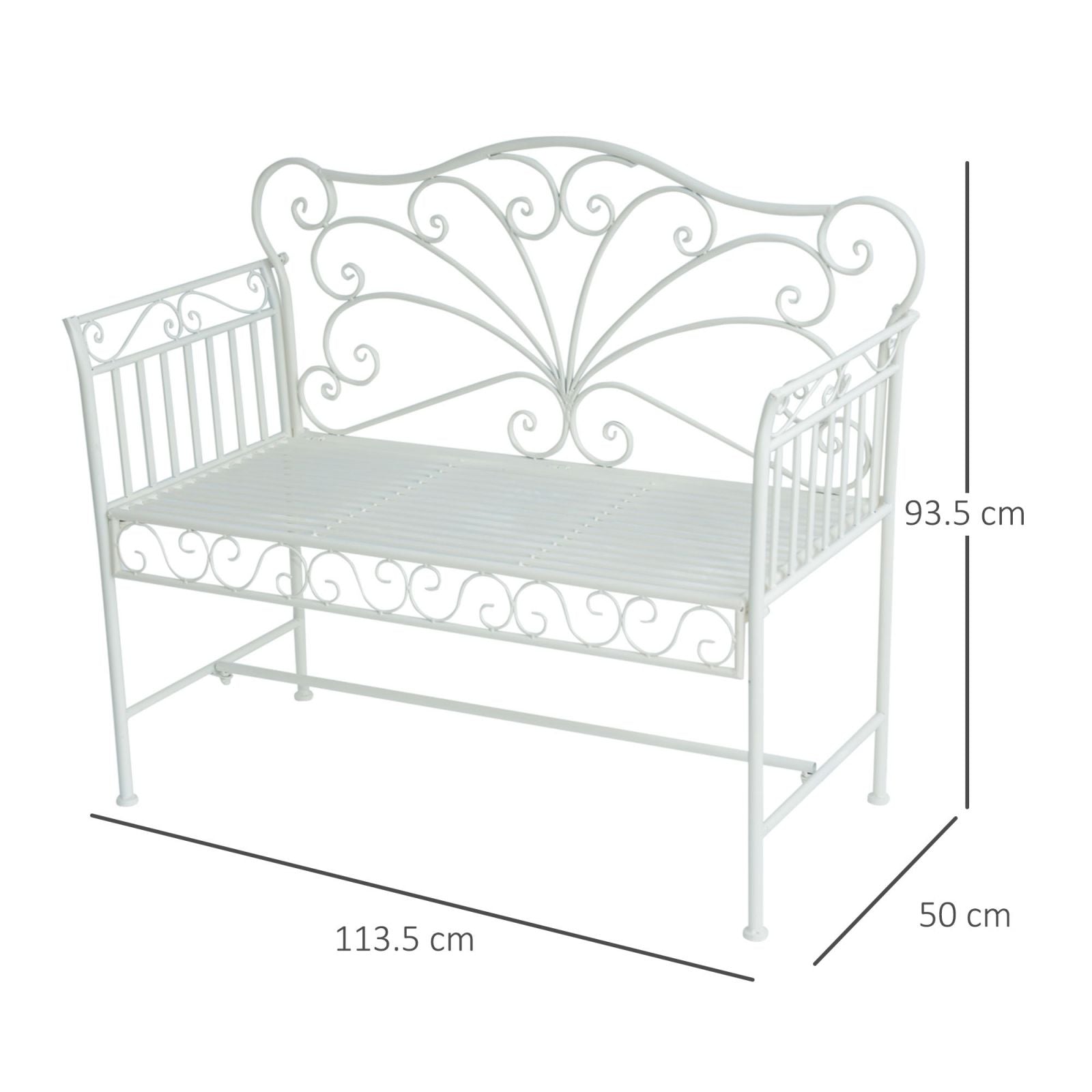 EASYCOMFORT Romantische tuinbank met twee zitplaatsen van ijzer, wit, 109,5 x 51 x 95,5 cm