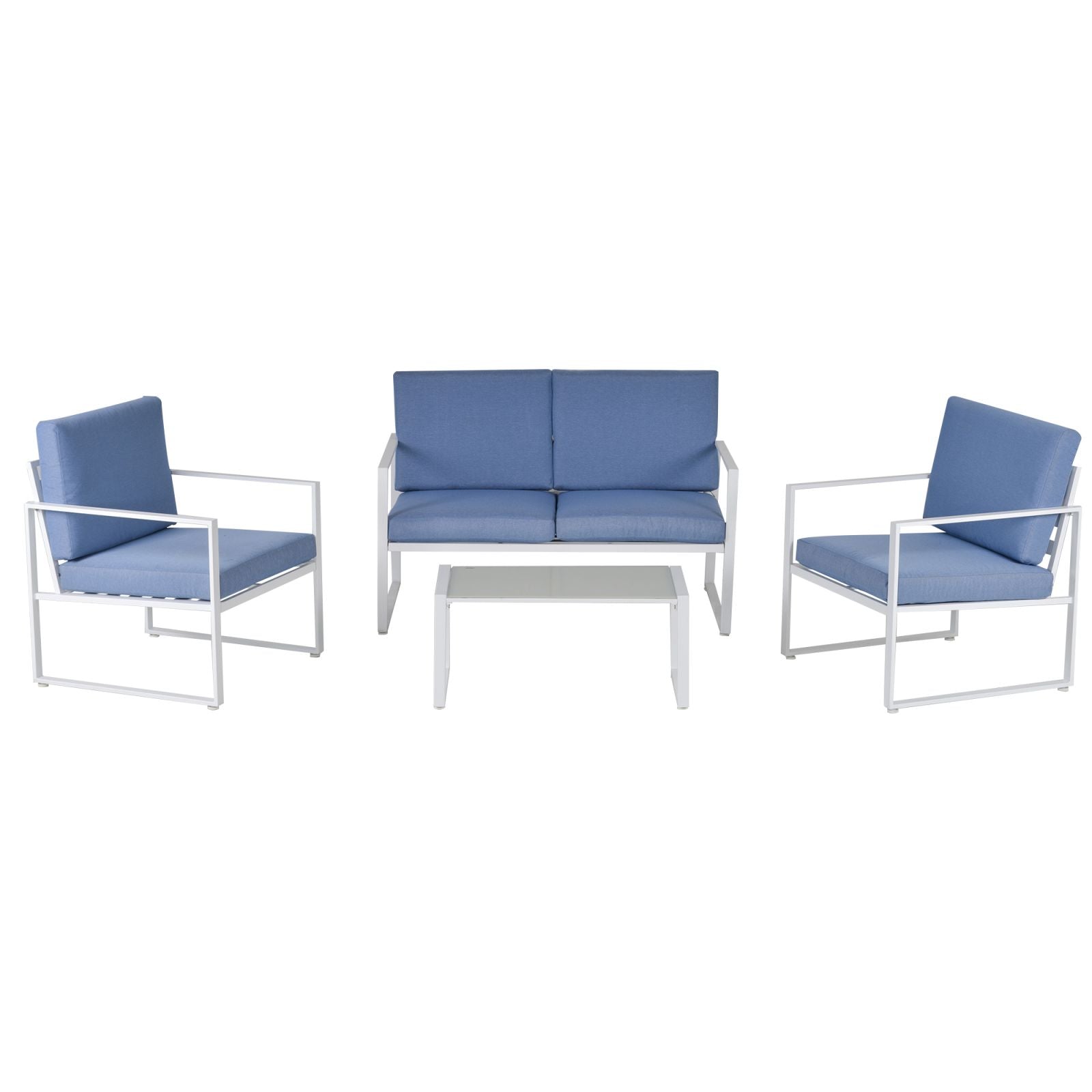 EASYCOMFORT Tuinlounge, Tuinbank, Tuinmeubelset met Tuinfauteuil, Wit en Blauw