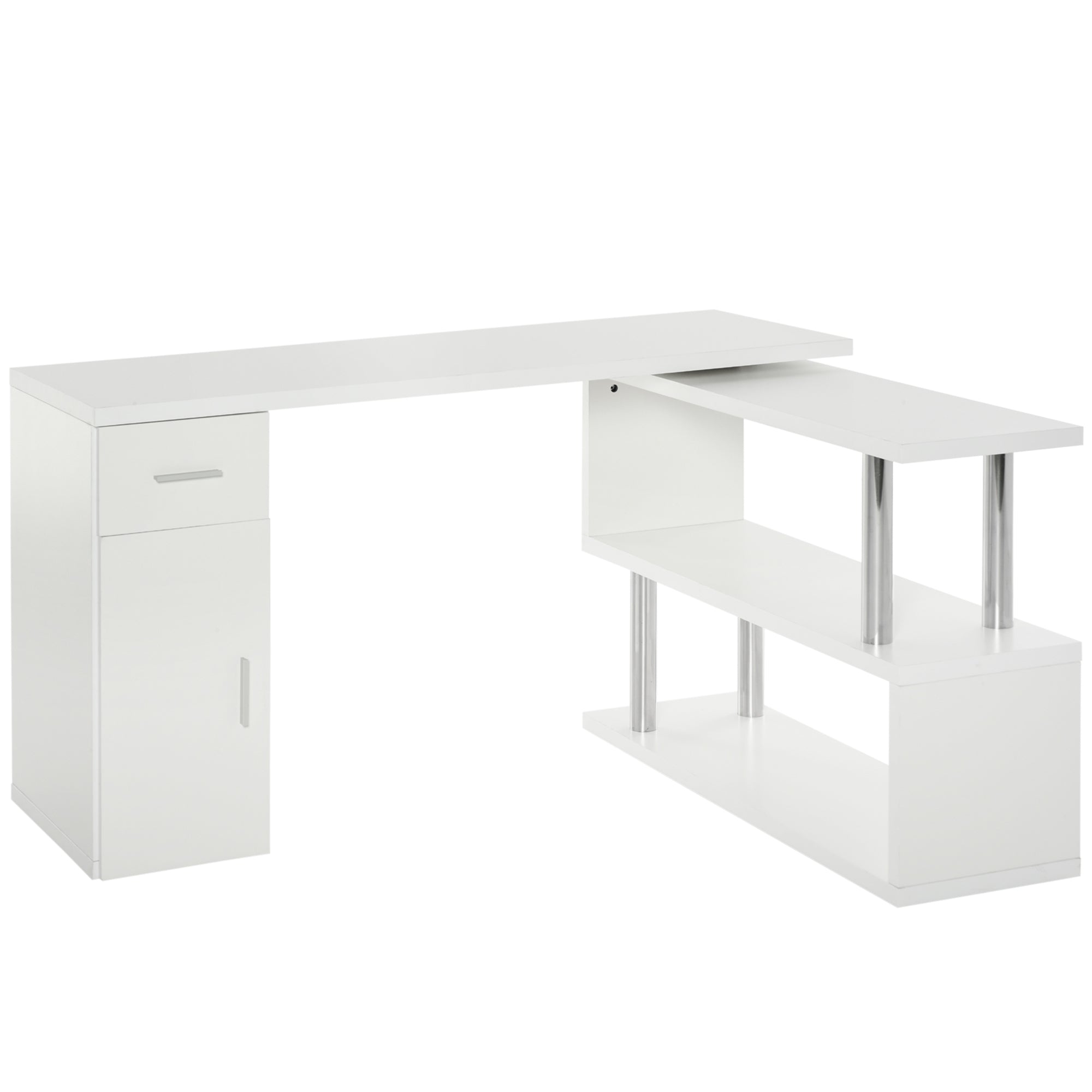 EasyComfort Modern Houten Hoekbureau met Cassette, Kledingkast en Mensole, Kantoor- en Huismeubilair, Wit
