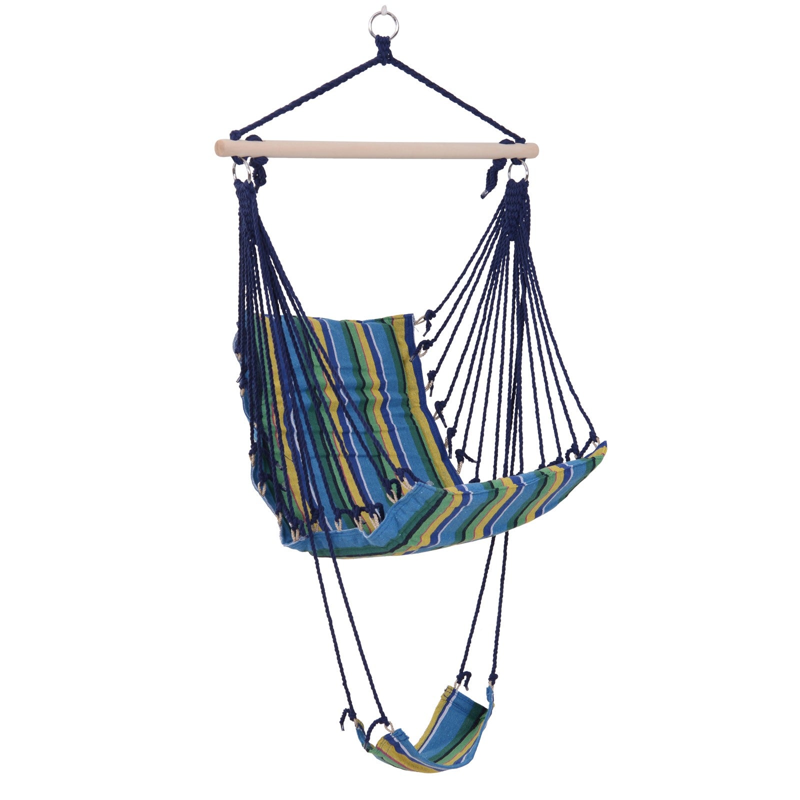 EASYCOMFORT Hangstoel met voetenbank en frame Max. 100 kg in hout, polyester 97 x 58 x 100 cm Geel en blauw