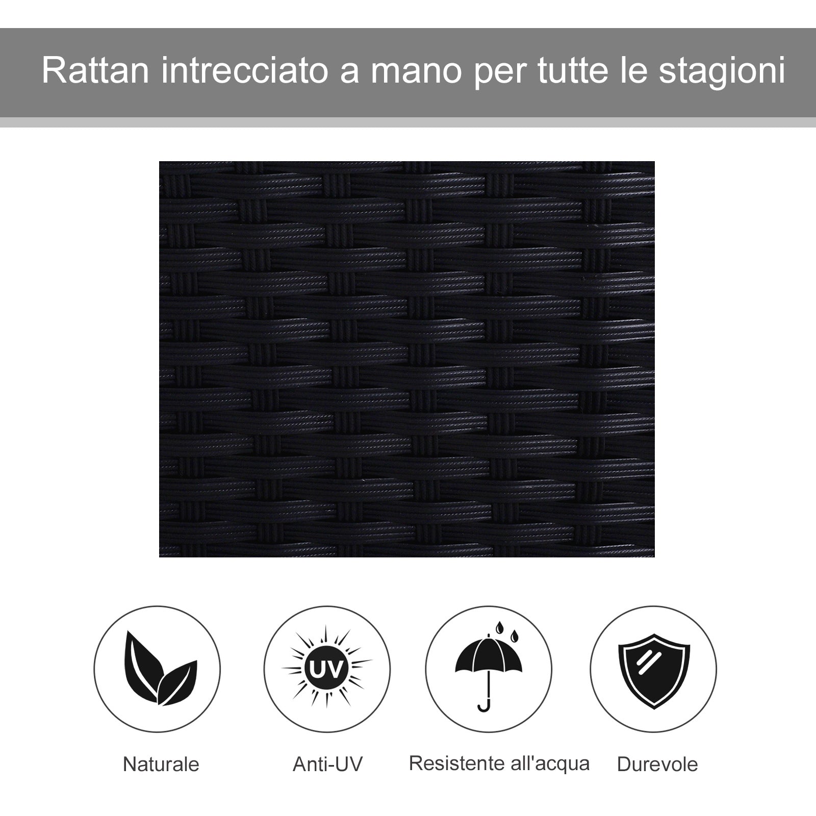 EASYCOMFORT Set van 2 tuinligstoelen in zwart PE-rotan met crèmekleurig gevoerd kussen