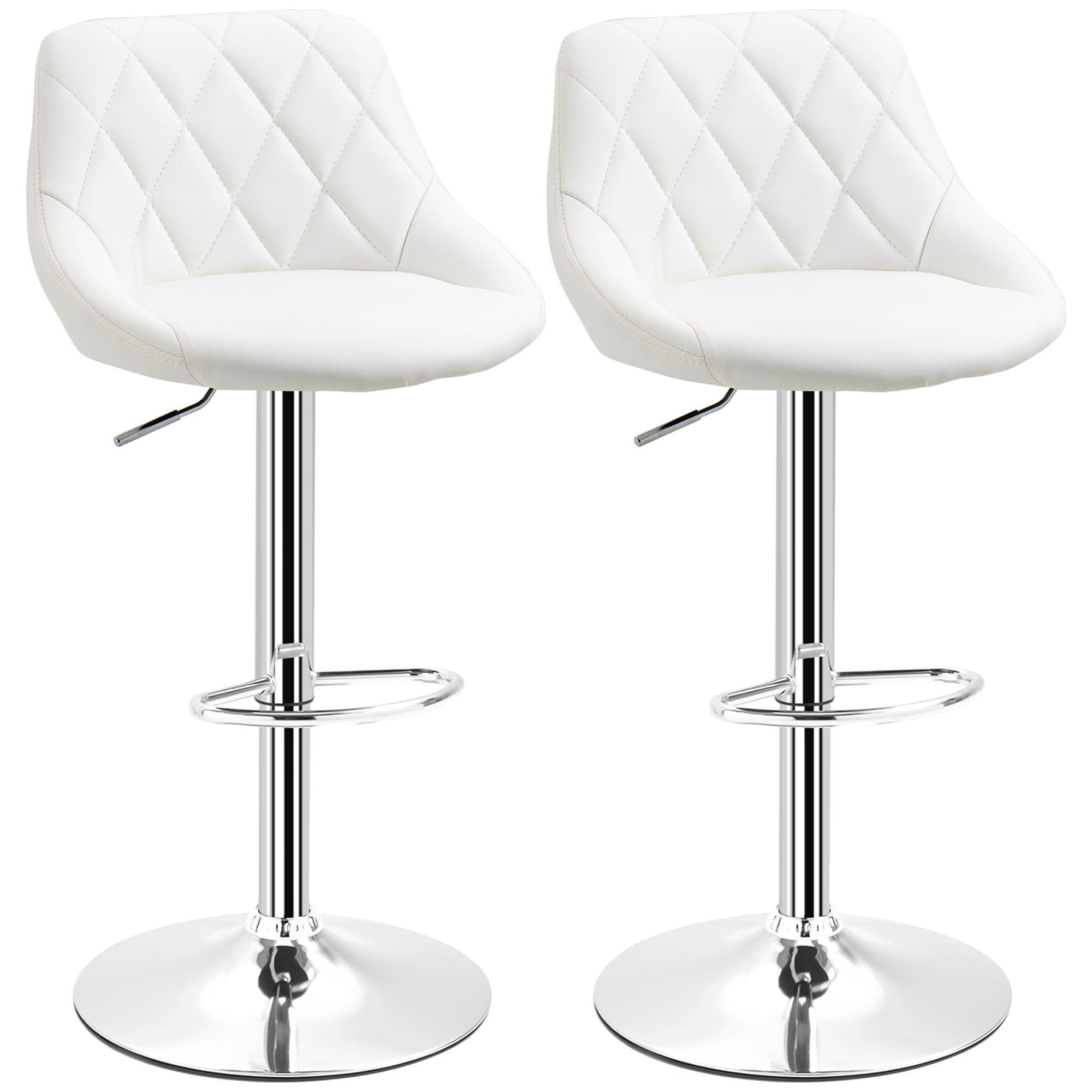 Easycomfort Set 2 Bar Scratches, Verstelbare Hoogte met Metalen Voet en PU Lederen Zitting, Moderne Scratches met Rug en Schoeisel, 46x48x83-104cm, Wit