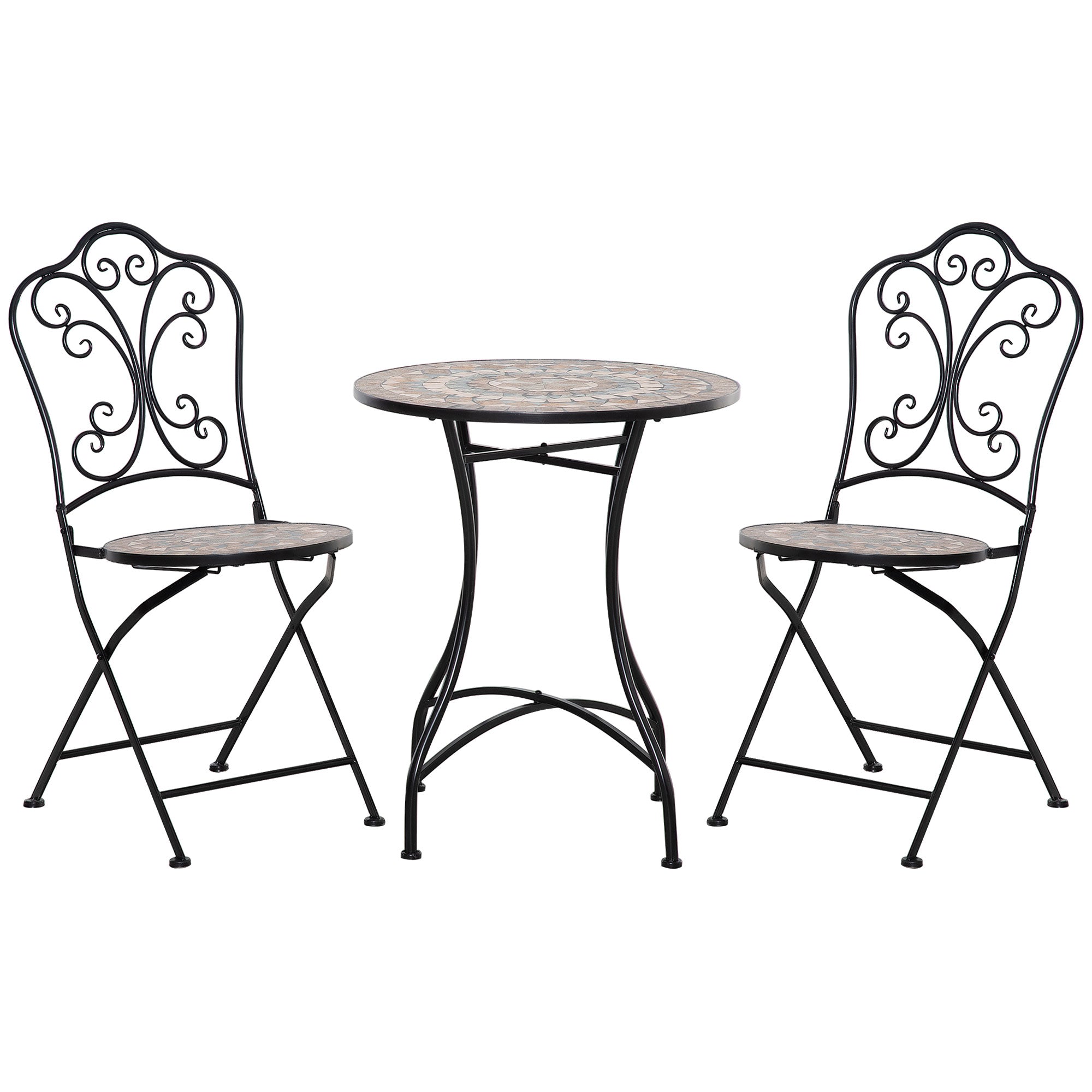 EASYCOMFORT 3-delige tuinmeubelset met 2 klapstoelen en salontafel in keramiek en metaal, zwart