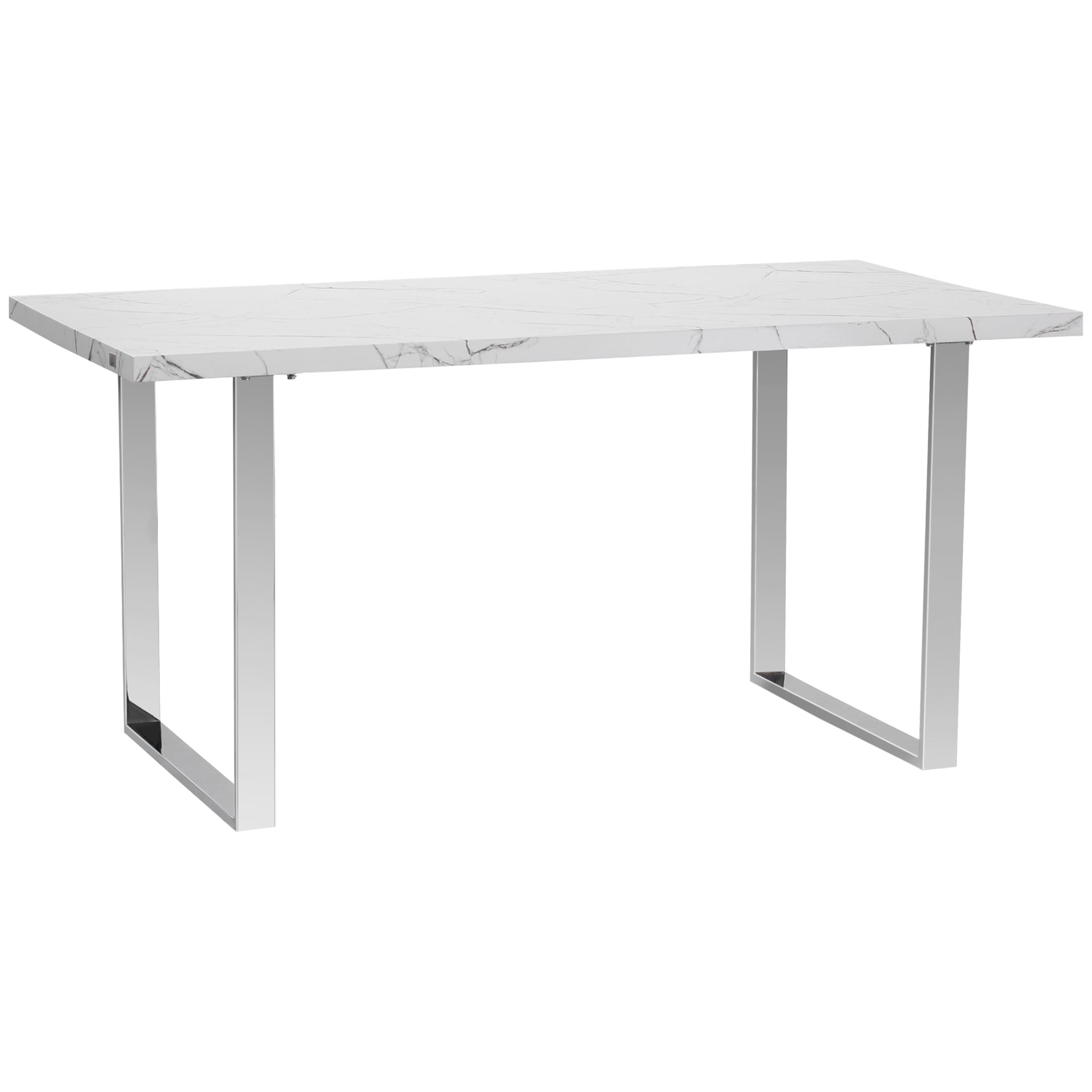 Easycomfort Rechthoekige Eettafel voor 6-8 Personen Marmereffect, 160x90x75cm, Wit