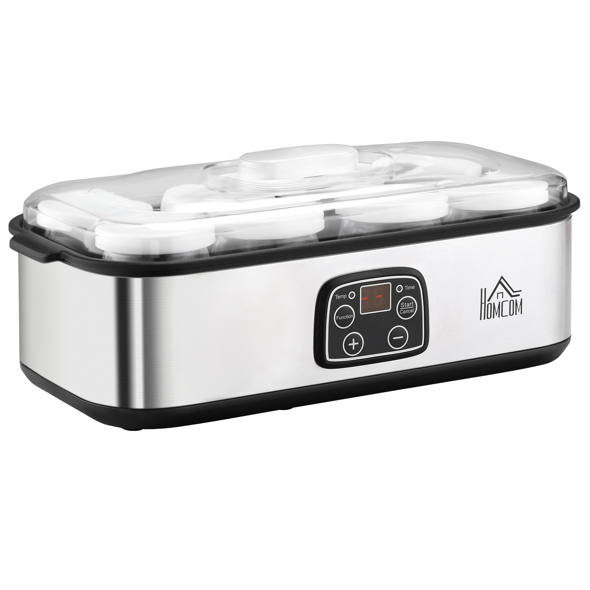 EasyComfort 30W elektrische yoghurtmaker met 8 bekers, timer 1-48 uur en temperatuur instelbaar van 20-50°C, 36x18,8x14cm, zilver