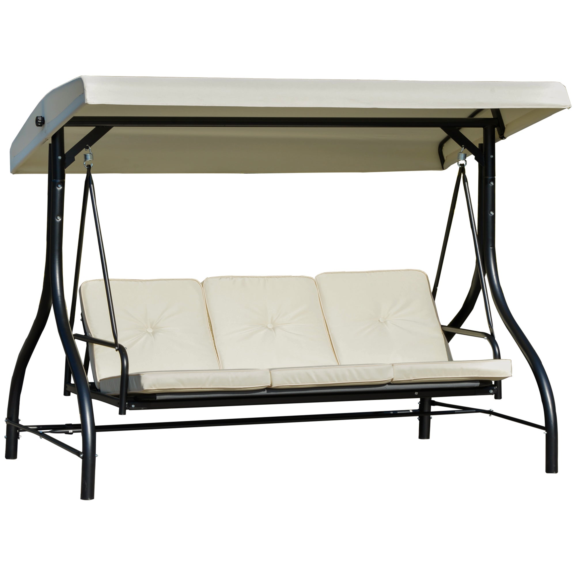 EASYCOMFORTOutusunny Schommelbed 3 Zits met Verstelbare Luifel, Metaal en Polyester, Beige