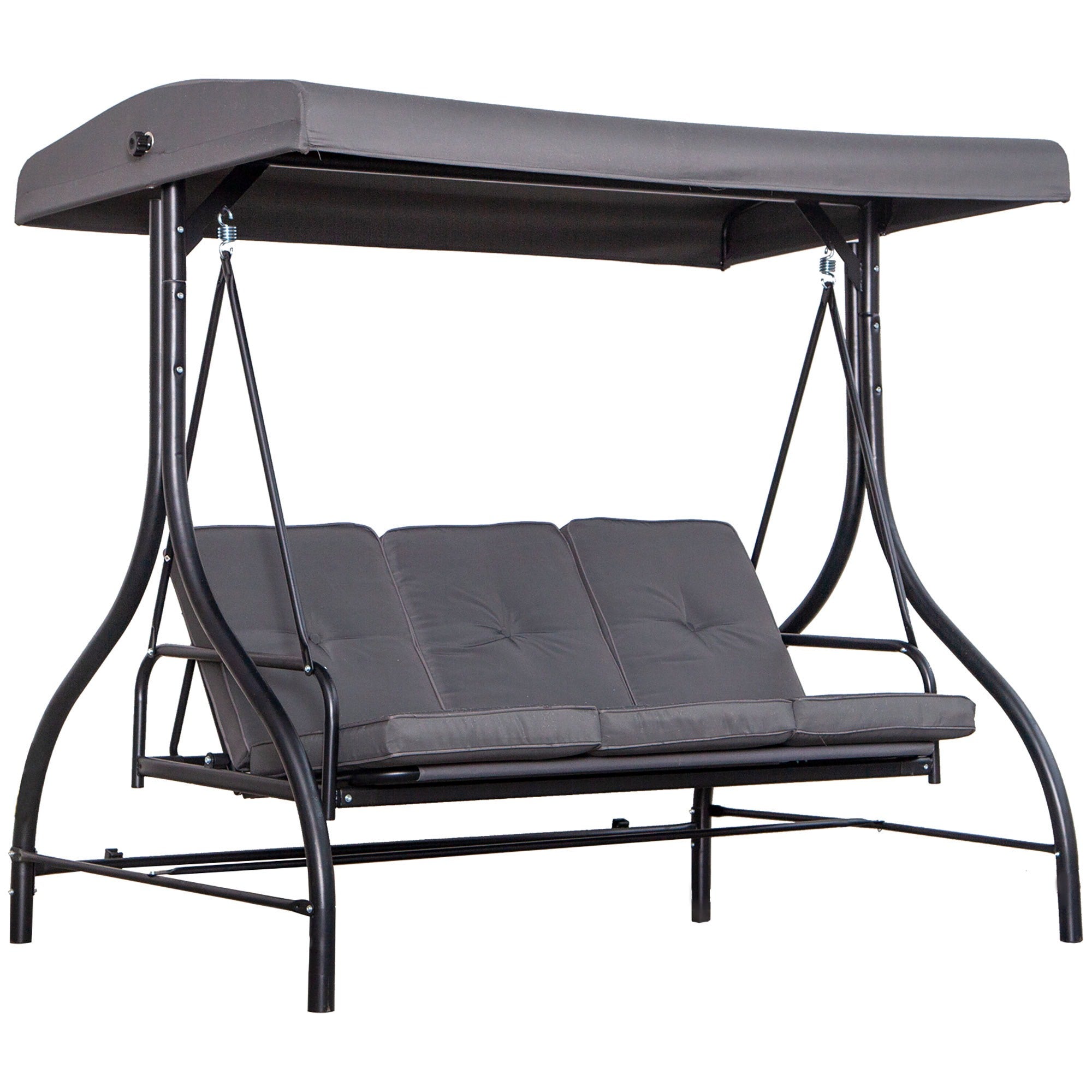 EASYCOMFORTOutusunny Schommelbed 3 Zits met Verstelbare Luifel, Metaal en Polyester, Grijs