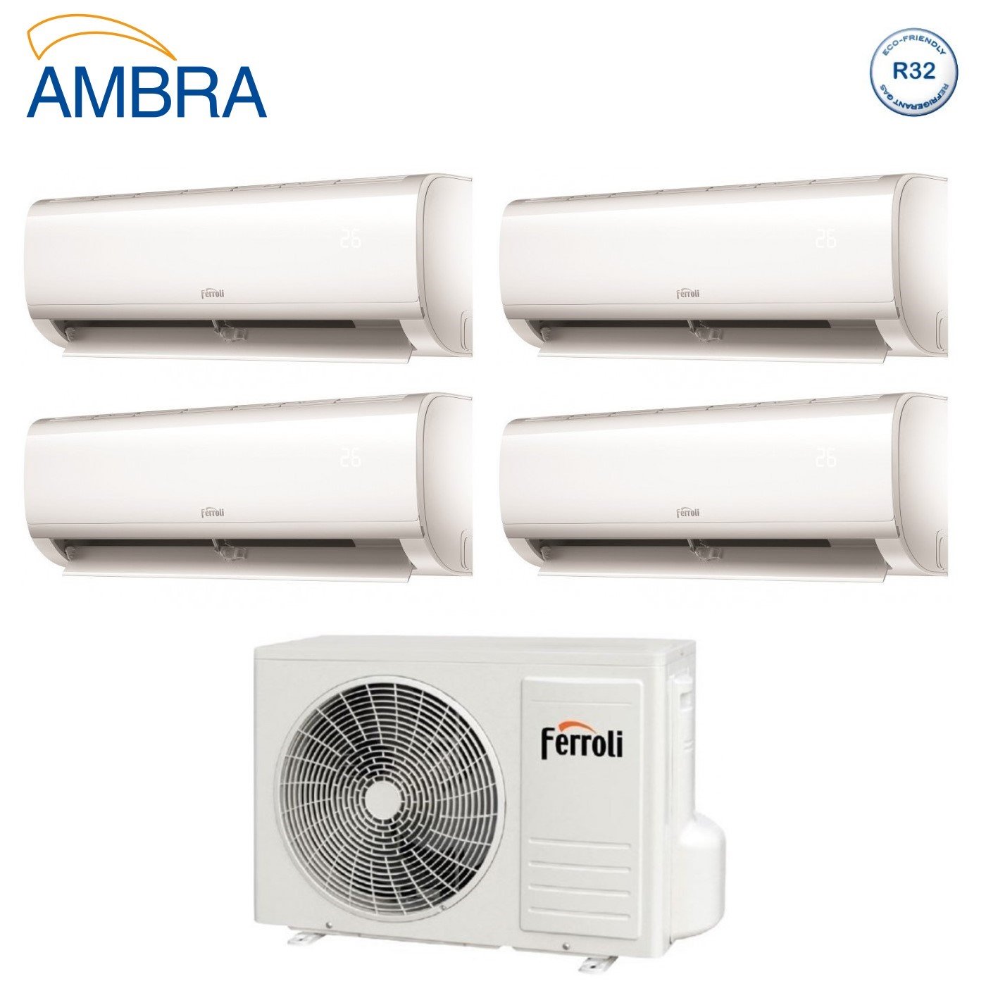 Ferroli Quadri Split Inverter Airconditioner AMBRA M Serie 9+9+9+9+9 met 28-4 R-32 Geïntegreerde Wi-Fi 9000+9000+9000 - Nieuw