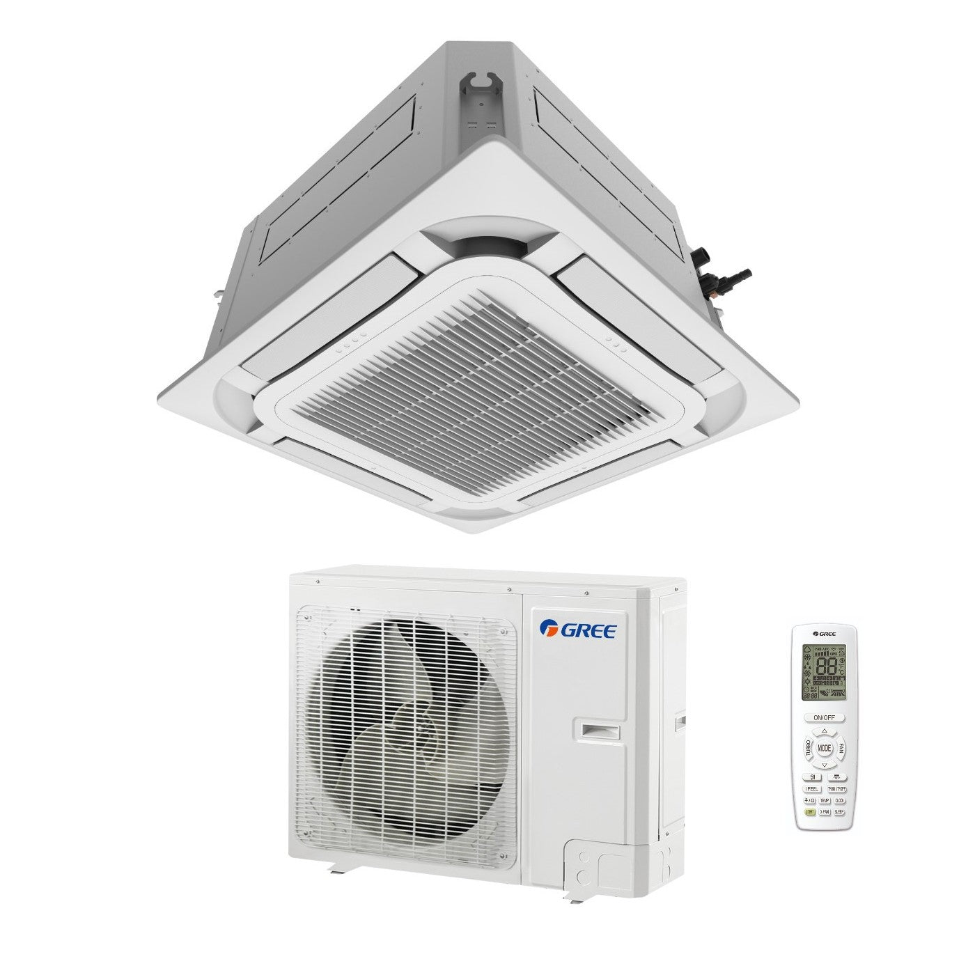 Gree 8-weg cassette airconditioner 36000 Btu GUD100T/AT R-32 Optionele driefase Wi-Fi met afstandsbediening en paneel inbegrepen - Nieuw