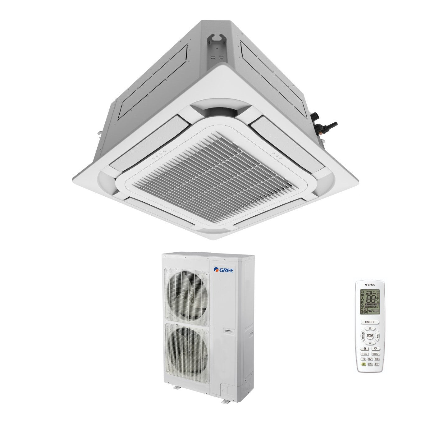 Gree 8-weg cassette airconditioner 60000 Btu GUD160T/AT R-32 Optionele driefase Wi-Fi met afstandsbediening en paneel inbegrepen - Nieuw