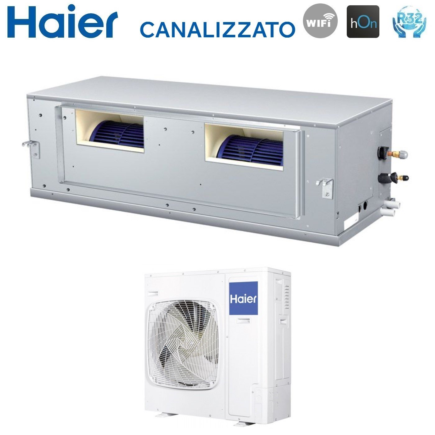 Haier Inverter Kanaal Airconditioner Hoge Prevalentie 42000 Btu ADH125H1ERG Driefase R-32 Wi-Fi Optionele Haier YR-HRS01 Infrarood Afstandsbediening + RE-02 Ontvanger