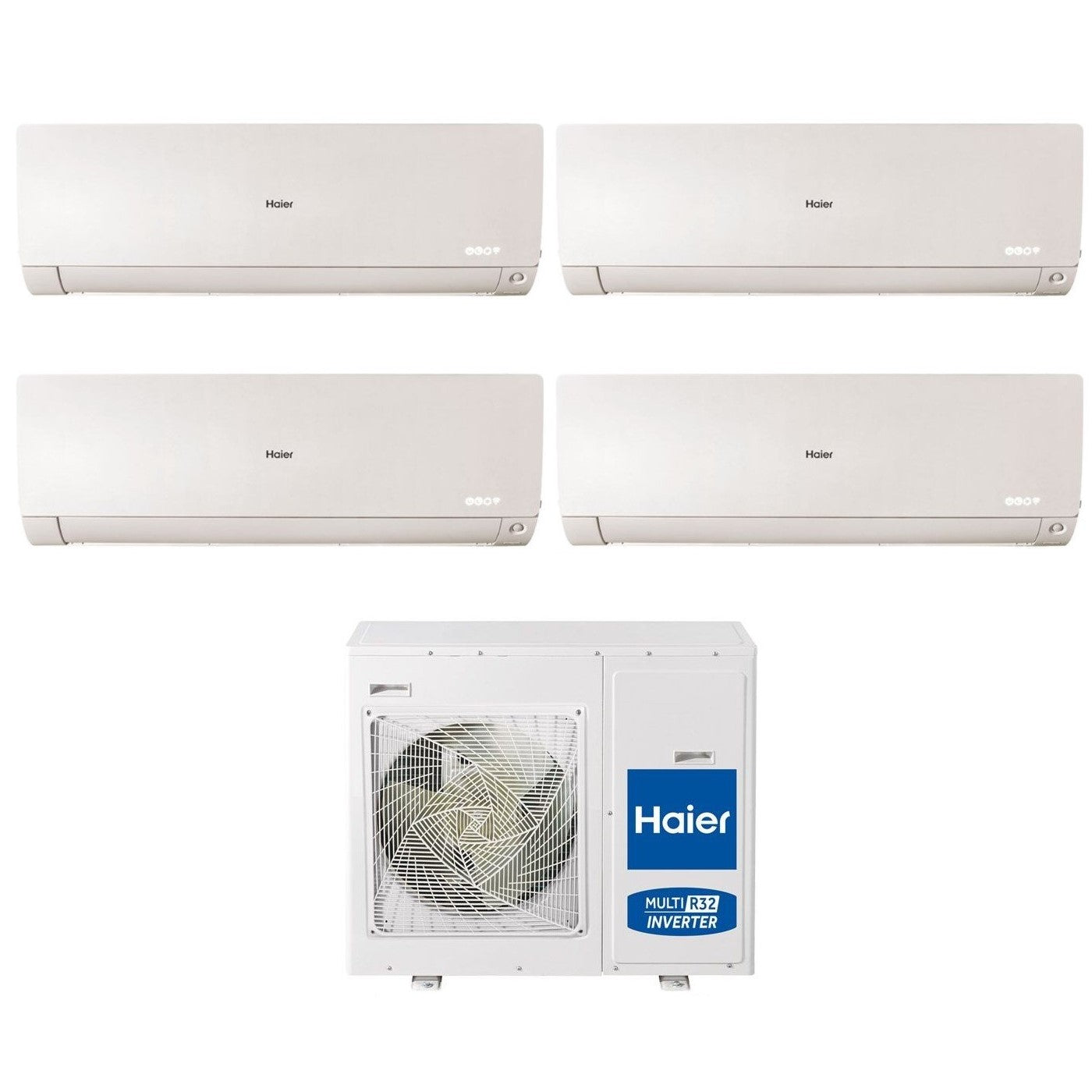 Haier Quadri Split Inverter Airconditioner FLEXIS PLUS WIT serie 9+12+12+15 met 4U85S2SR3FA R-32 Geïntegreerde Wi-Fi Witte kleur 9000+12000+12000+15000