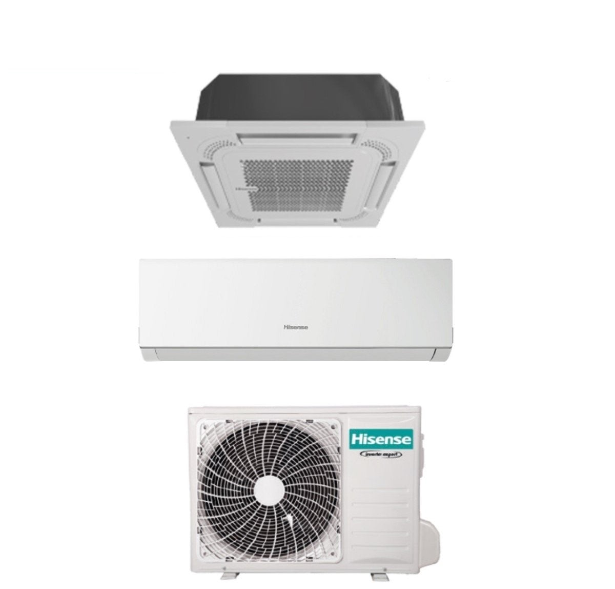 Hisense Dual Split Cassette Airconditioner 9000 + Nieuwe Comfort 7000 met 2AMW42U4RGC R-32 Wi-Fi Optioneel 9000 + 7000 met afstandsbediening en paneel inbegrepen - Nieuw
