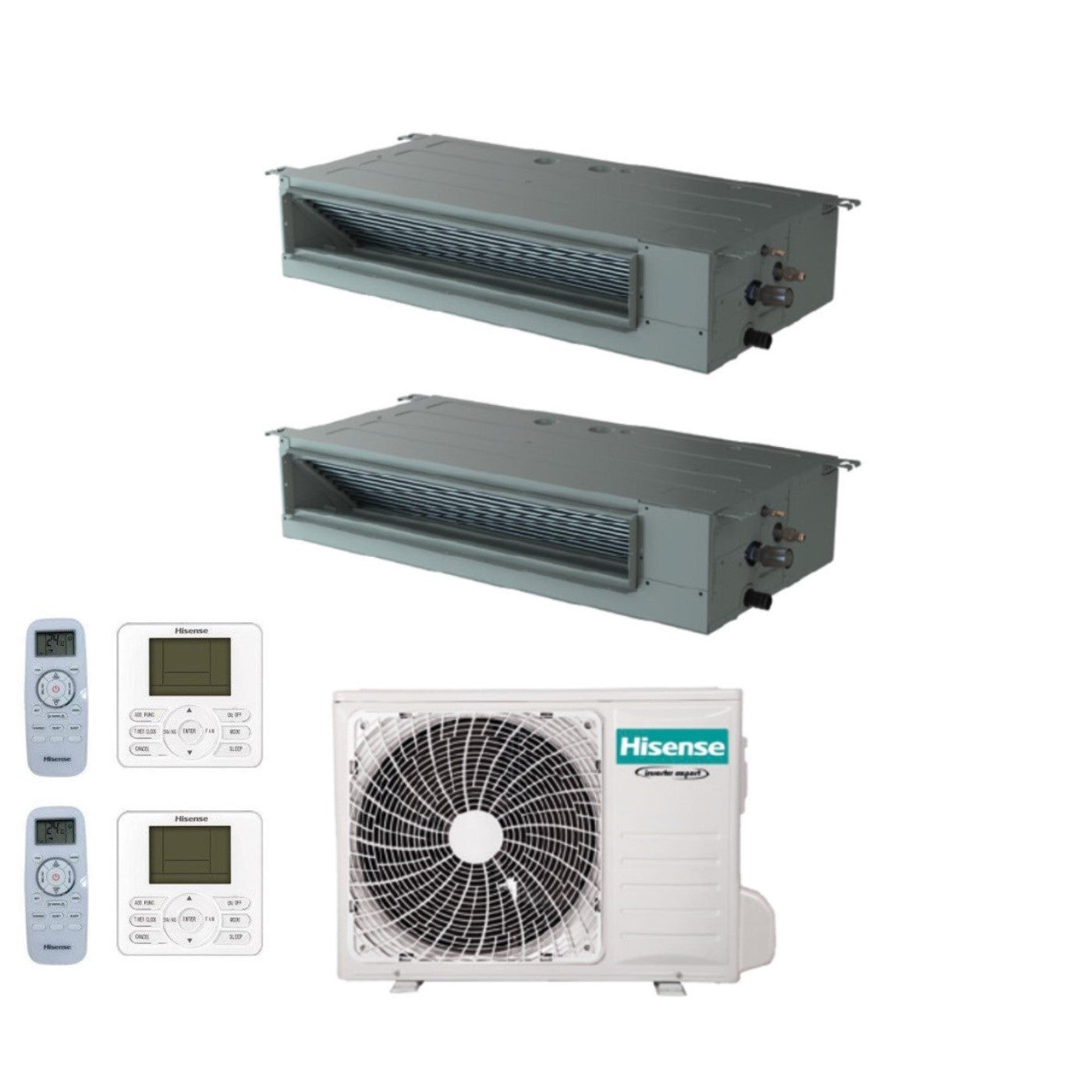 Hisense Dual Split Inverter Kanaal Airconditioner 9+12 met 2AMW50U4RXA R-32 Optioneel Wi-Fi 9000+12000 met standaard en bekabelde afstandsbediening inbegrepen - Nieuw