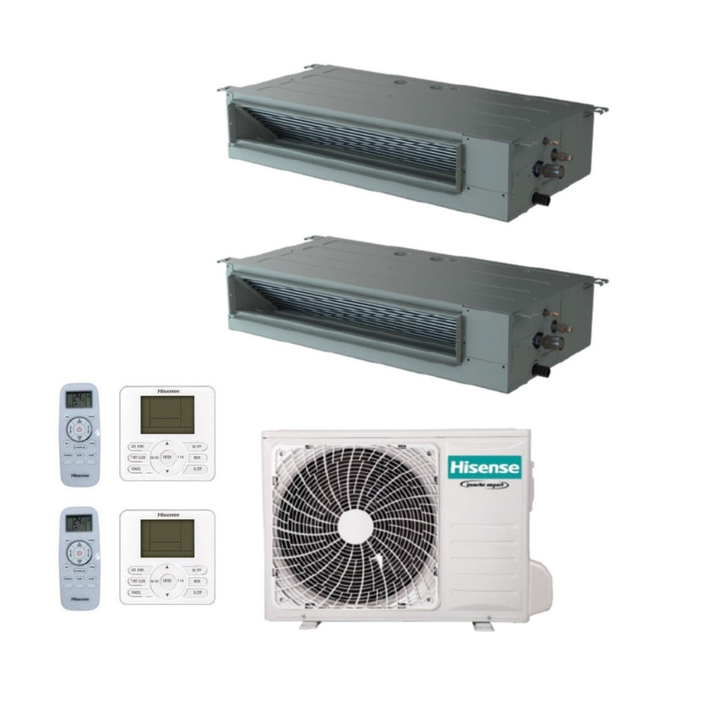 Hisense Dual Split Inverter Ducted Air Conditioner 9+9 met 2AMW50U4RXA R-32 Optioneel Wi-Fi 9000+9000 met standaard en bekabelde afstandsbediening inbegrepen - Nieuw