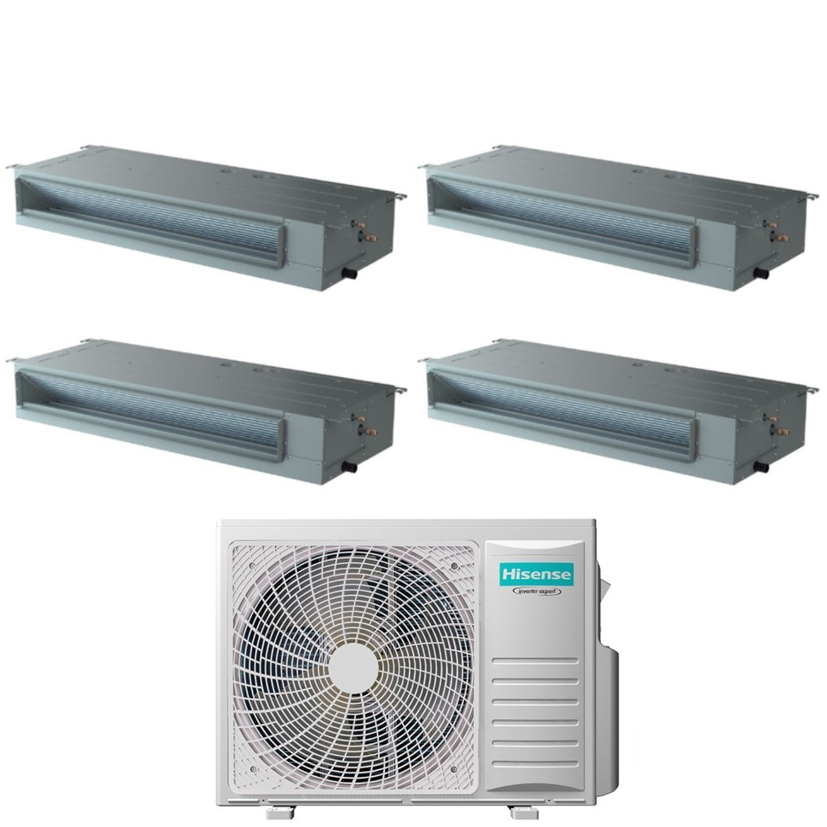 Hisense Airconditioner Split Inverter Panelen Gekanaliseerd 9+9+9+18 met 4AMW105U4RAA R-32 Wi-Fi Optioneel 9000+9000+9000+18000 met standaard en bekabelde afstandsbediening inbegrepen - Nieuw