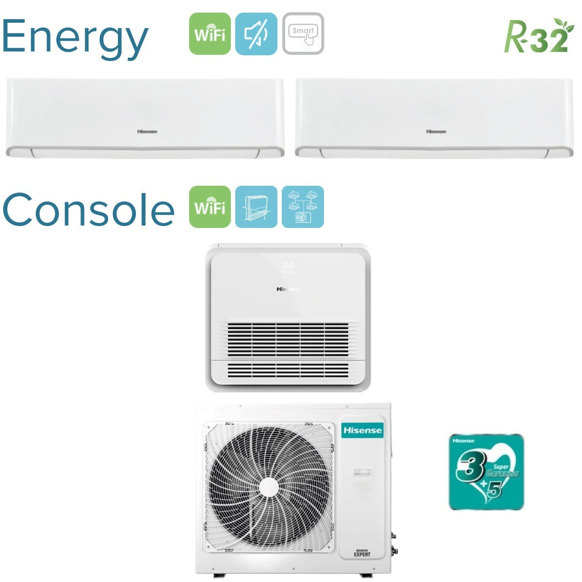Hisense Trial Split Energy 9000+12000 Airconditioner + AKT 9000 Console met 4AMW81U4RAA R-32 Geïntegreerde Wi-Fi 9+9+12