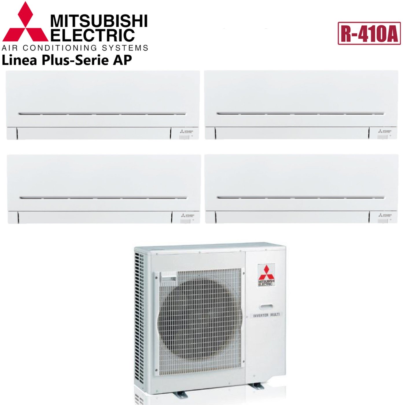 Mitsubishi Electric Airconditioner Split Inverter Panelen AP Serie 7+7+9+12 met MXZ-4E72VA R-410 Wi-Fi Optioneel 7000+7000+9000+12000