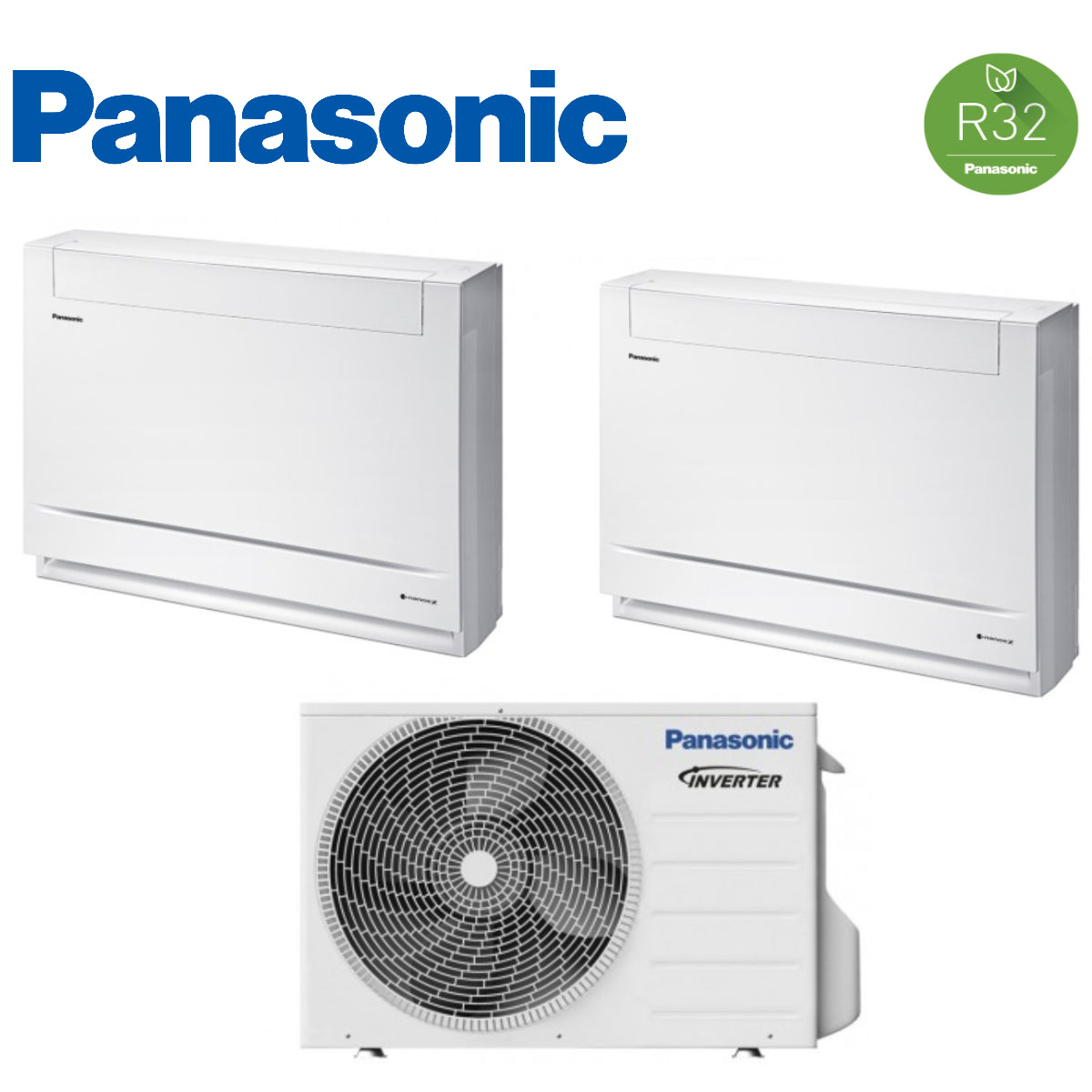 Panasonic Dual Split Airconditioner Vloerconsole Inverter 9+12 Btu Met CU-2Z41TBE Gas R-32 9000+12000 Wi-Fi Optioneel