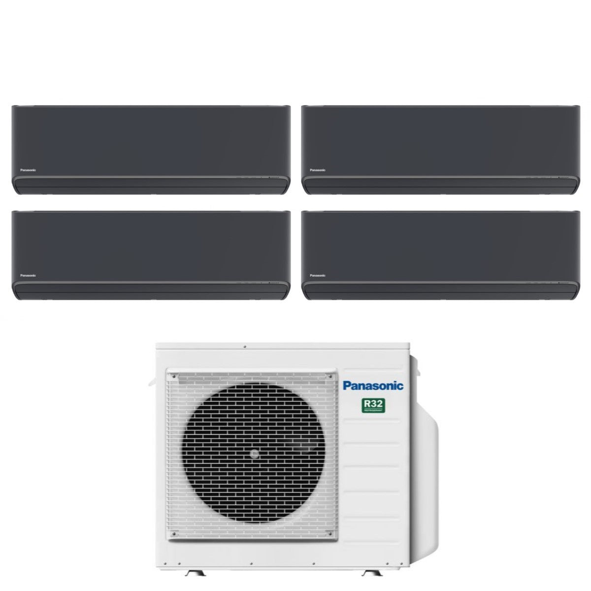 Panasonic Quadri Split Inverter Airconditioner Etherea Dark Series 7+7+7+7 met CU-4Z68TBE R-32 Geïntegreerde Wi-Fi Kleur Grafietgrijs 7000+7000+7000+7000