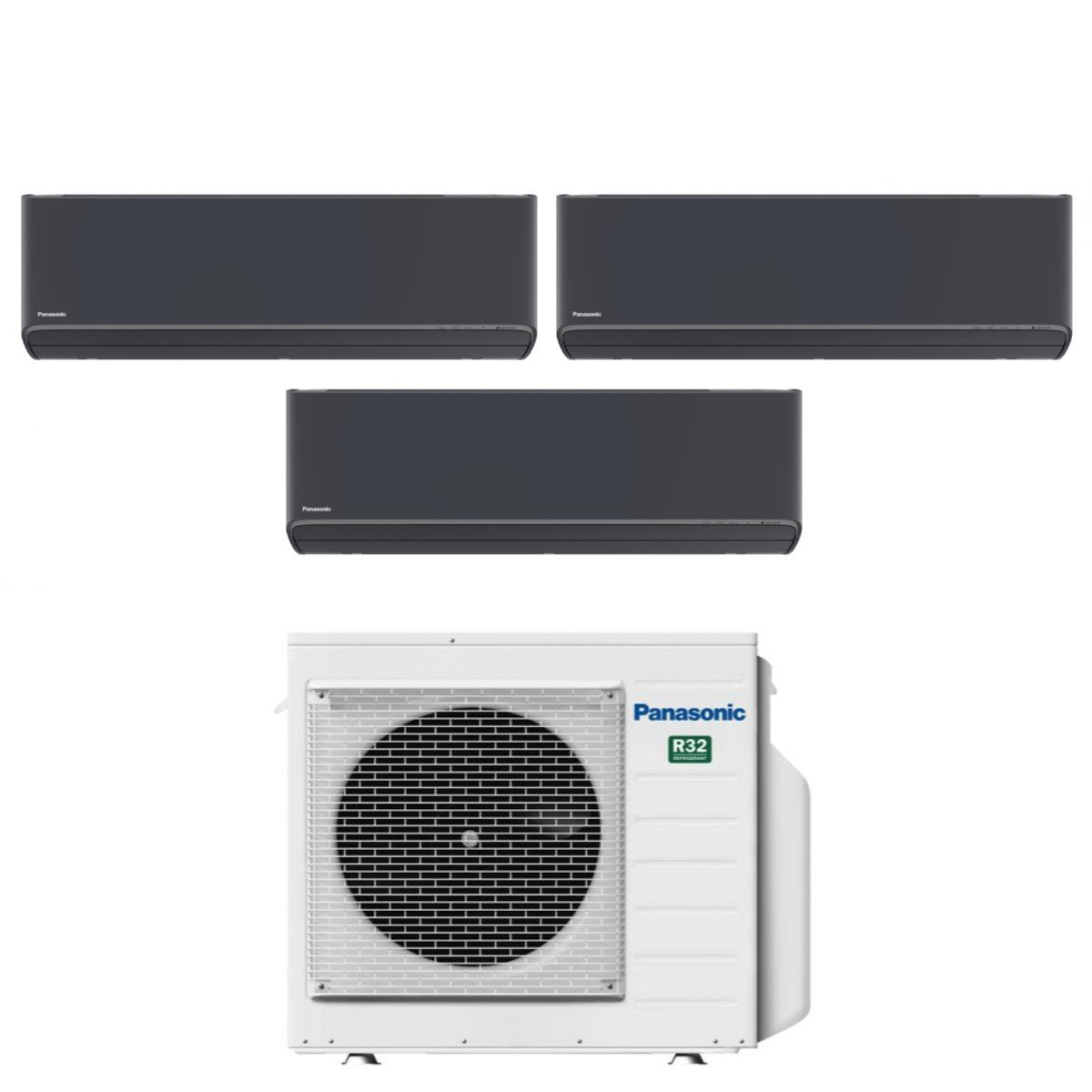 Panasonic Trial Split Inverter Airconditioner Etherea Dark Series 9+12+12 met CU-3Z68TBE R-32 Geïntegreerde Wi-Fi Kleur Grafietgrijs 9000+12000