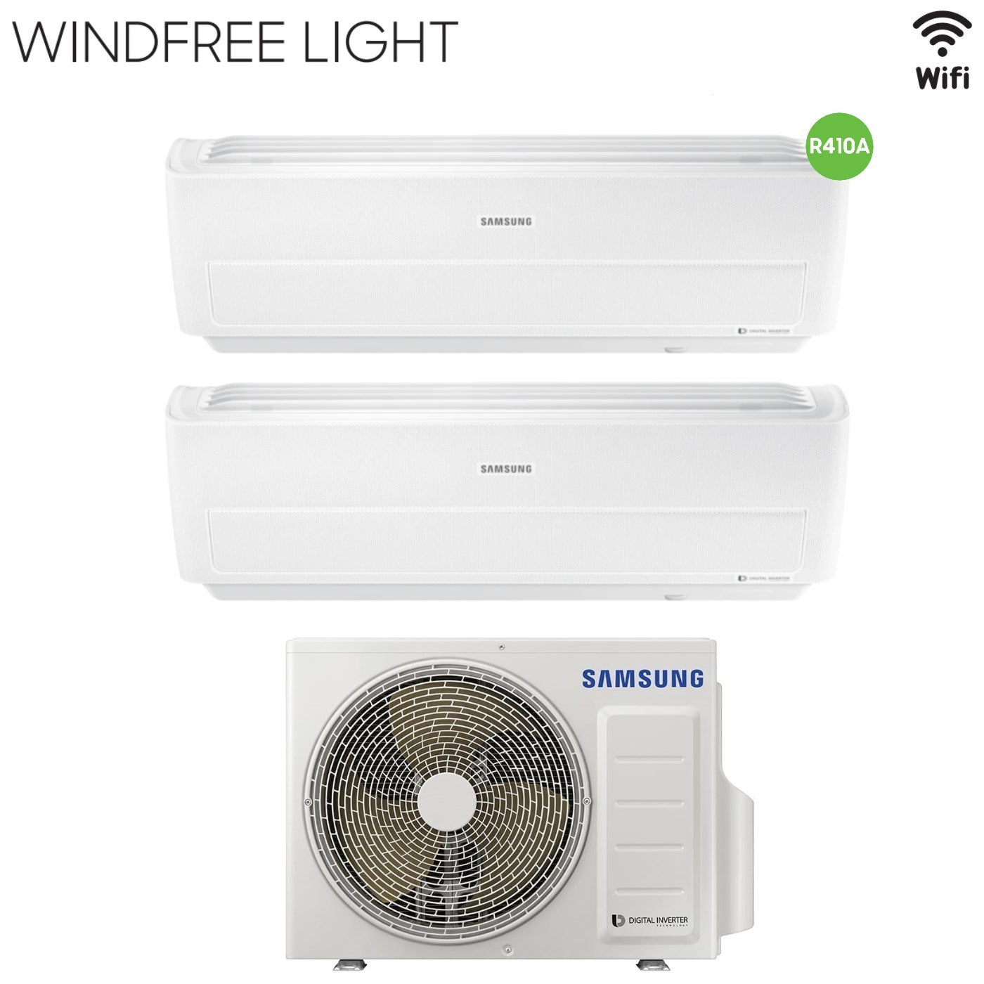 Samsung Dual Split Inverter Airconditioner WINDFREE LIGHT 9+12 serie met AJ040MCJ R-410 Geïntegreerde Wi-Fi 9000+12000