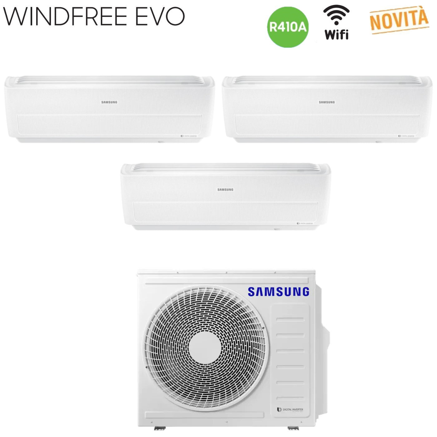 Samsung Trial Split Inverter Airconditioner WINDFREE EVO 9+9+18 serie met AJ068MCJ3EH R-410 Geïntegreerde Wi-Fi 9000+9000+18000 - Nieuw 2019