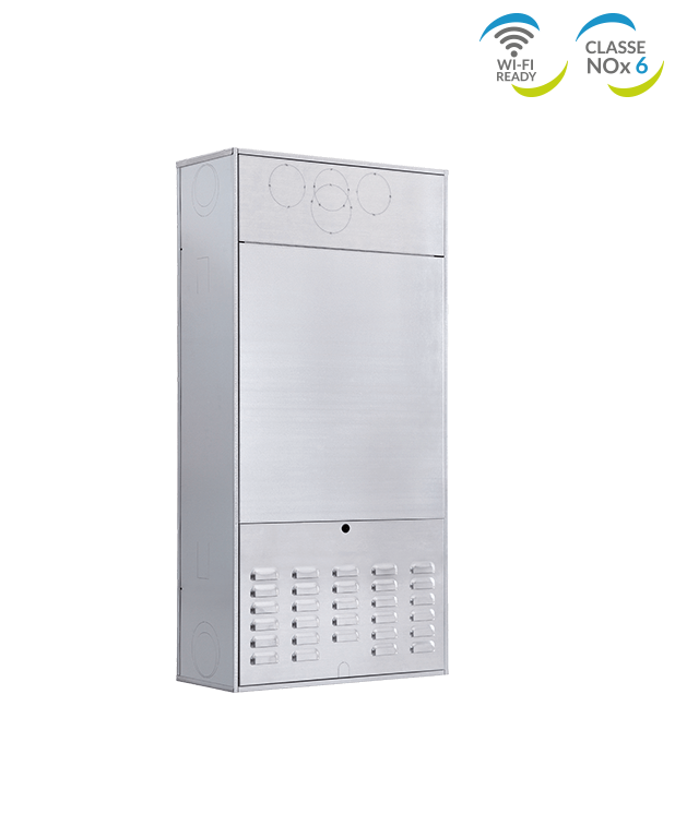 Savio Edilia HE 25 inbouw methaancondensatieketel, compleet met lage NOx rookgasafvoerkit. Optionele doos.