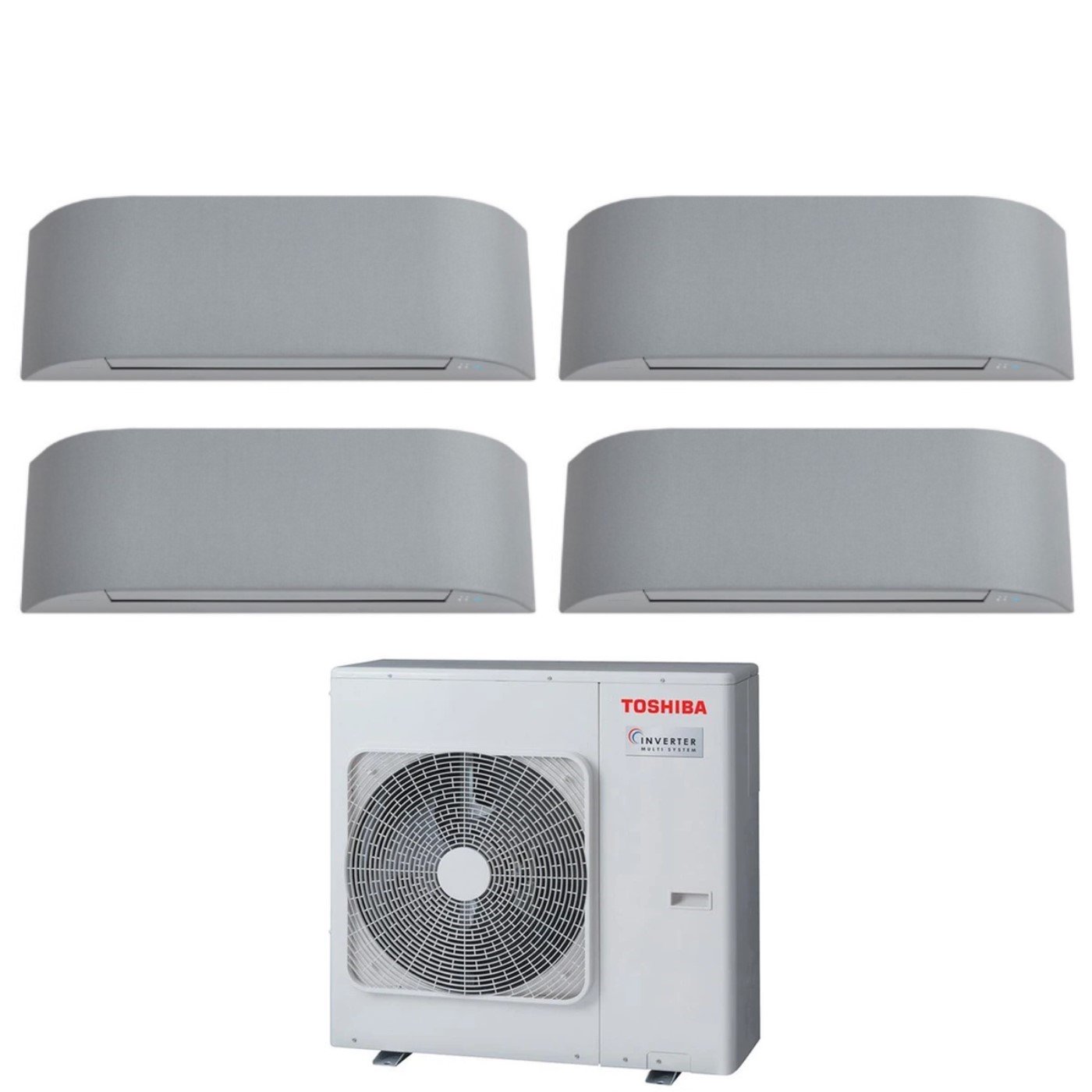 Toshiba Airconditioner Quadri Split Inverter HAORI-serie 10+10+16+16 (9+9+15+15) RAS-4M27U2AVG-E R-32 Geïntegreerde Wi-Fi 10000+10000+16000+16000 (9000+9000+15000+15000) Lichtgrijs