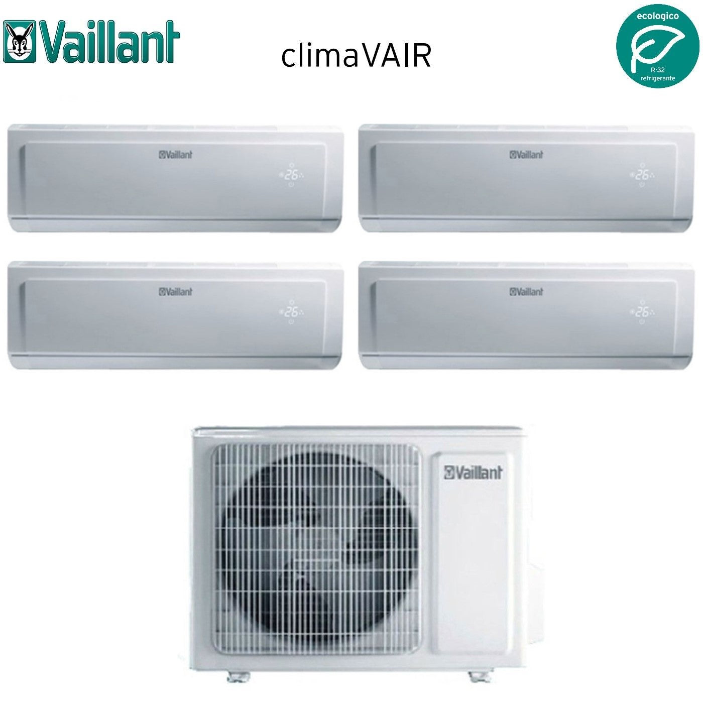 Airconditioner Valant Square Split Inverter Serie CLIMAVAIR PLUS VAI 8 9+9+9+12 met VAF8-080W4NO R-32 9000+9000+12000