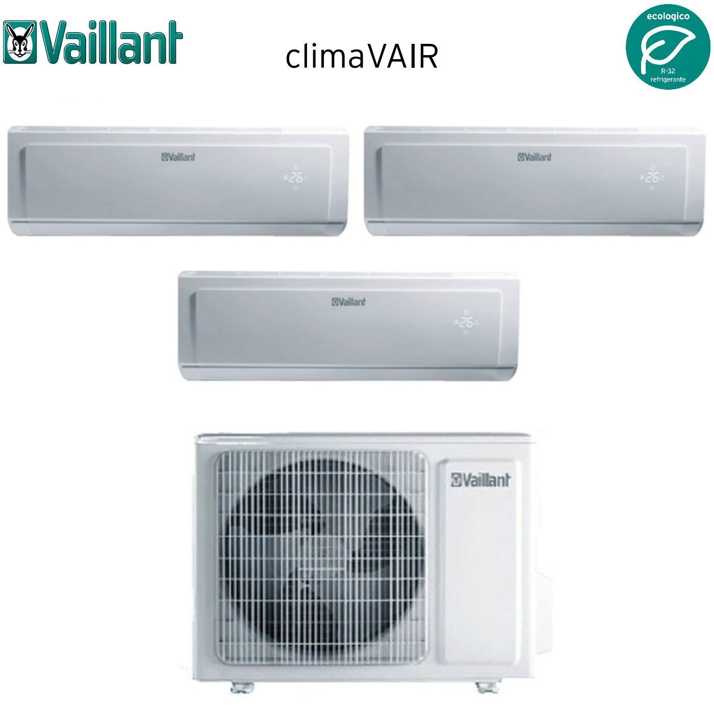 Vaillant Trial Split Inverter Airconditioner CLIMAVAIR PLUS serie VAI 8 9+9+12 met VAF8-070W3NO R-32 9000+9000+12000