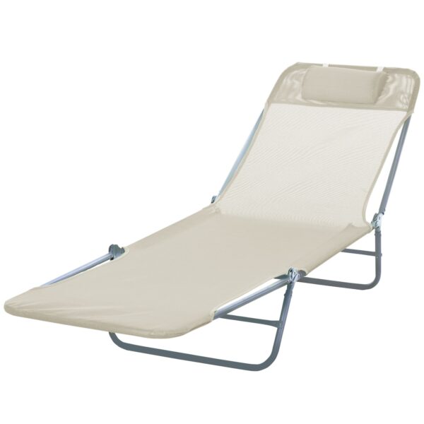 EASYCOMFORT Opvouwbare Ligstoel met Kussen voor Tuin Strand Beige