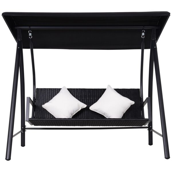 EASYCOMFORT 3-zits polyrattan tuinschommel, 2 kussens en luifel Gepoedercoat ijzer Waterafstotend dak Verwijderbare kussens 198x124x179cm 360kg