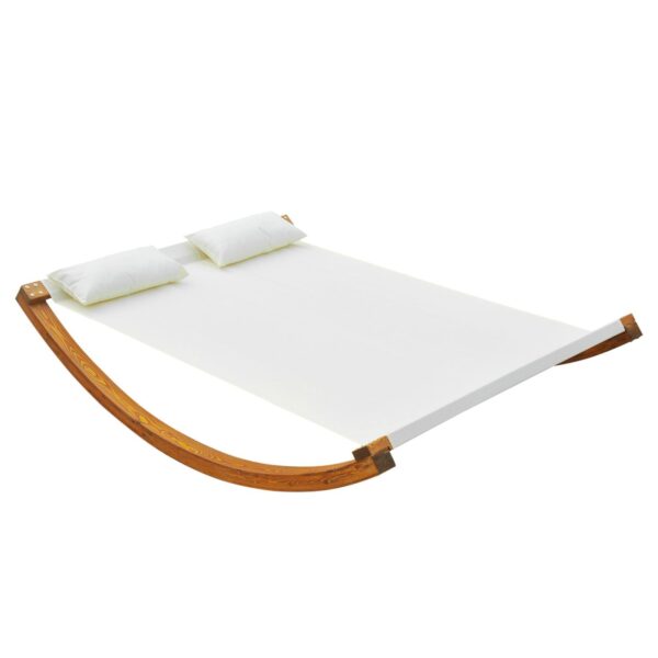 EASYCOMFORT Tuinhangmat met houten frame, katoenen ligbed voor 2 personen met kussens, 207x150x40cm Wit