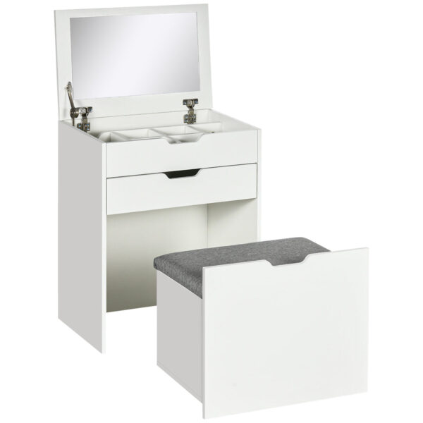 EASYCOMFORT Slaapkamer kaptafel met spiegel, lade en standaard stoel in hout, wit