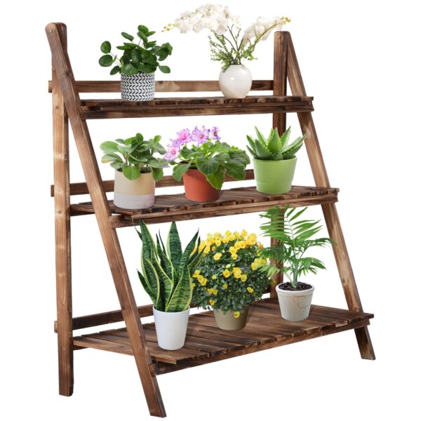EASYCOMFORT Opvouwbare plantenstandaard van dennenhout met 3 niveaus, buitenplank voor planten, bloemenrekken 100x37x93cm