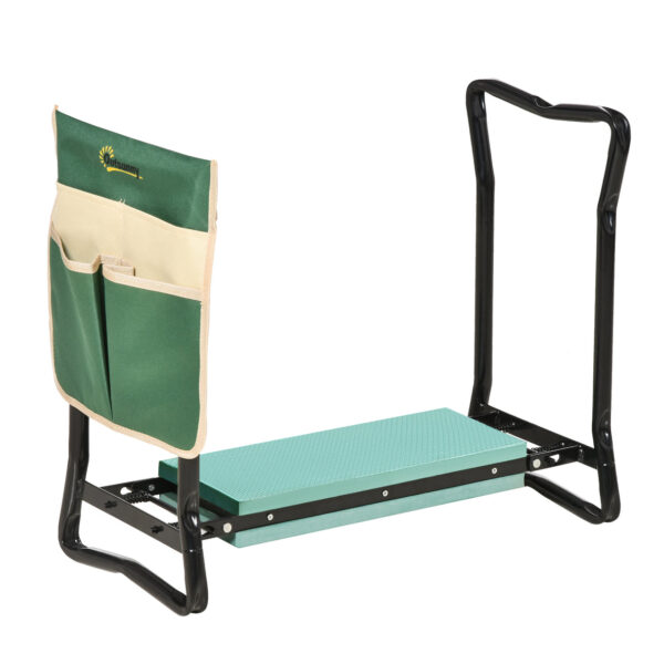 EASYCOMFORT 2-in-1 opvouwbare tuinbank knielkussen, EVA kussens en opbergtas, kleur: groen en zwart