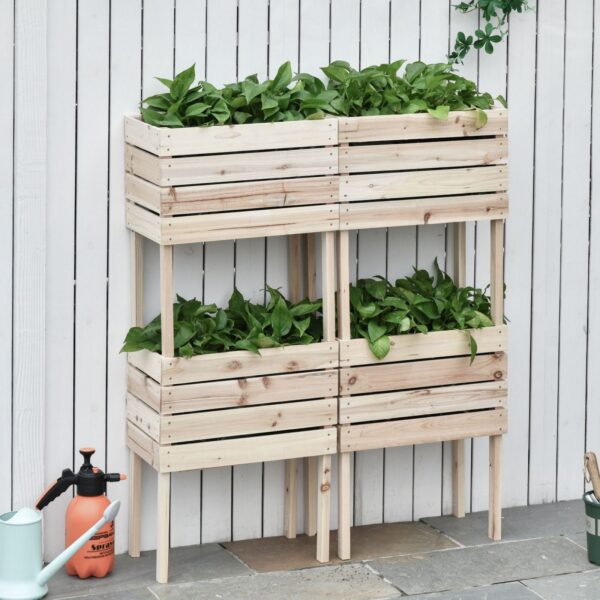 EASYCOMFORT Verhoogd tuinbed met 4 plantenbakken van 50x30x60cm, buitenbak in natuurlijk hout