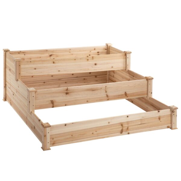 EASYCOMFORT Verhoogd tuinbed met 3 niveaus van natuurlijk hout, versterkte plantenbak voor buiten, 124x124x56cm