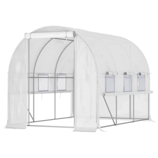 EASYCOMFORT Moestuinkas 3x2x2m met stalen en PE-verhogende, deuren met ritsen en gaasramen, wit